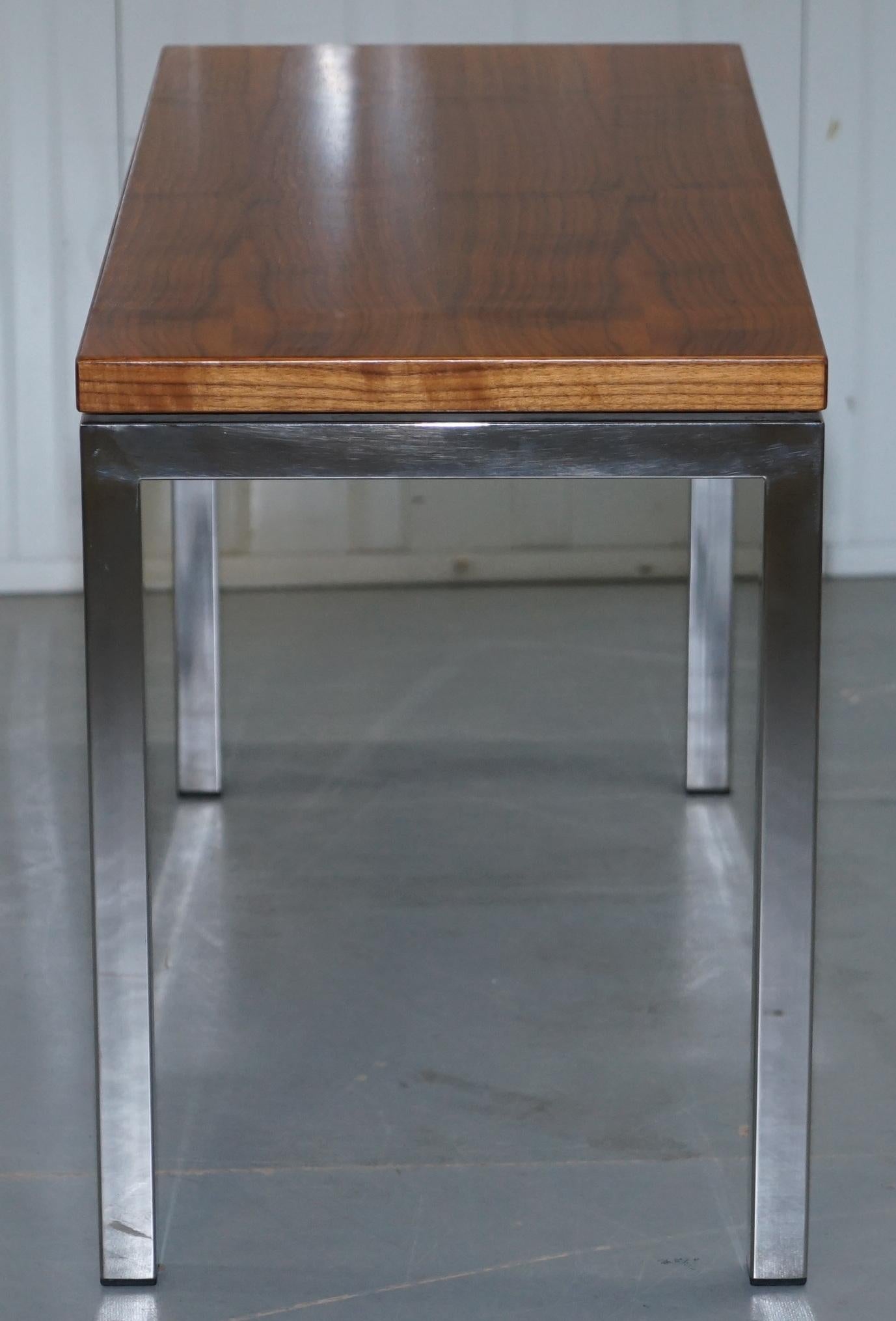 Stunning Teak and Chrome Contemporary Small Coffee Table Midcentury Styling For Sale 1