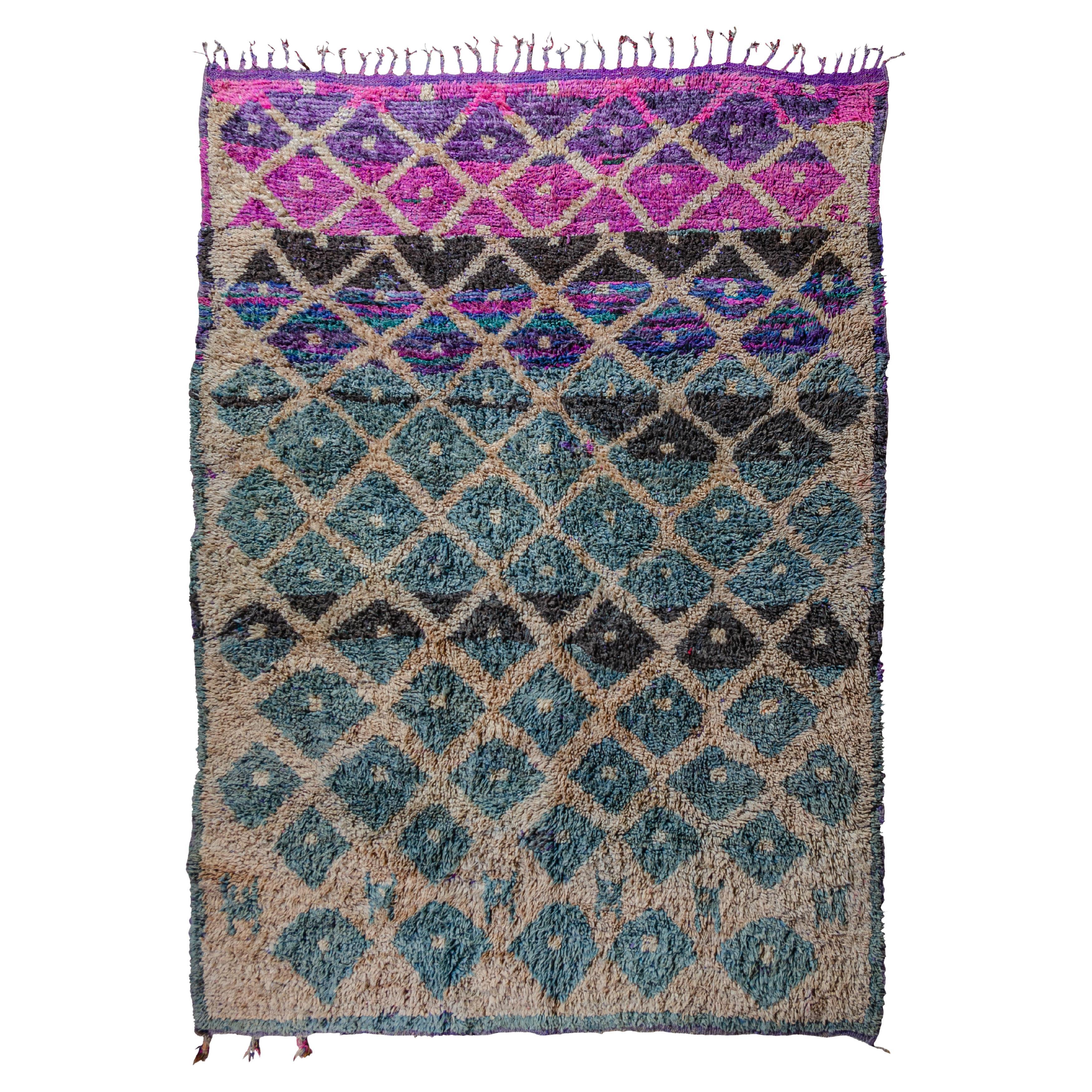 Stunning teal and purple Moroccan Boujad carpet curated by Breuckelen Berber For Sale