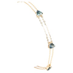 Stunning Teal Blue Sapphire Bracelet on Double Strand Chain 14K Gold 7.5" R2125