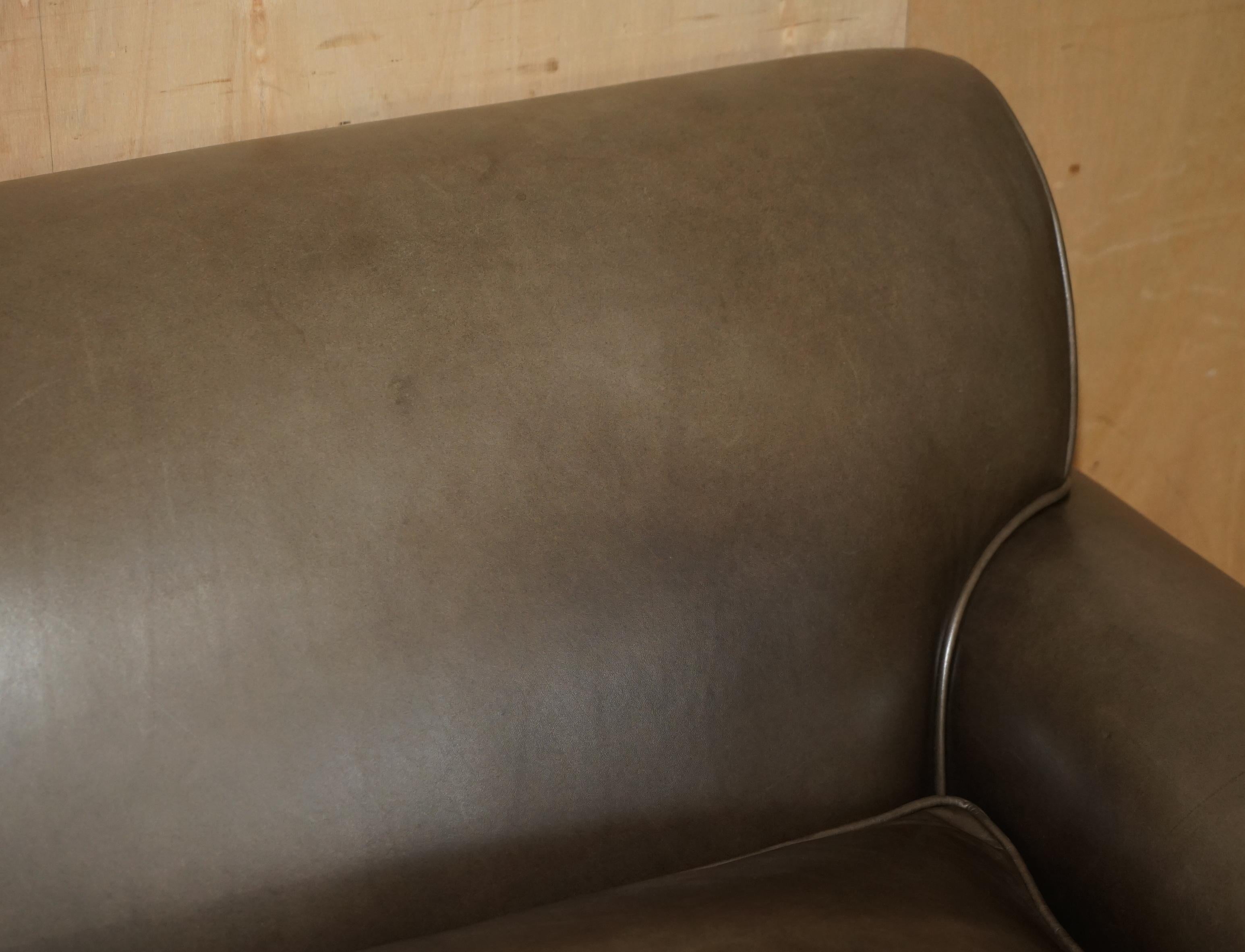 Hand-Crafted STUNNING TERENCE CONRAN GREY LEATHER LARGE LOVESEAT ARMCHAiR SOFA For Sale