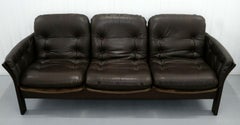 Stunning Thams Kvalitet Brown Leather & Suede Three Seater Sofa Bentwood Frame