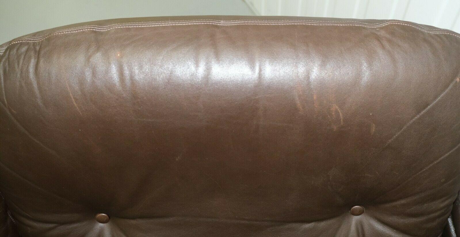 Stunning Thams Kvalitet Brown Leather & Suede Three Seater Sofa Bentwood Frame For Sale 1