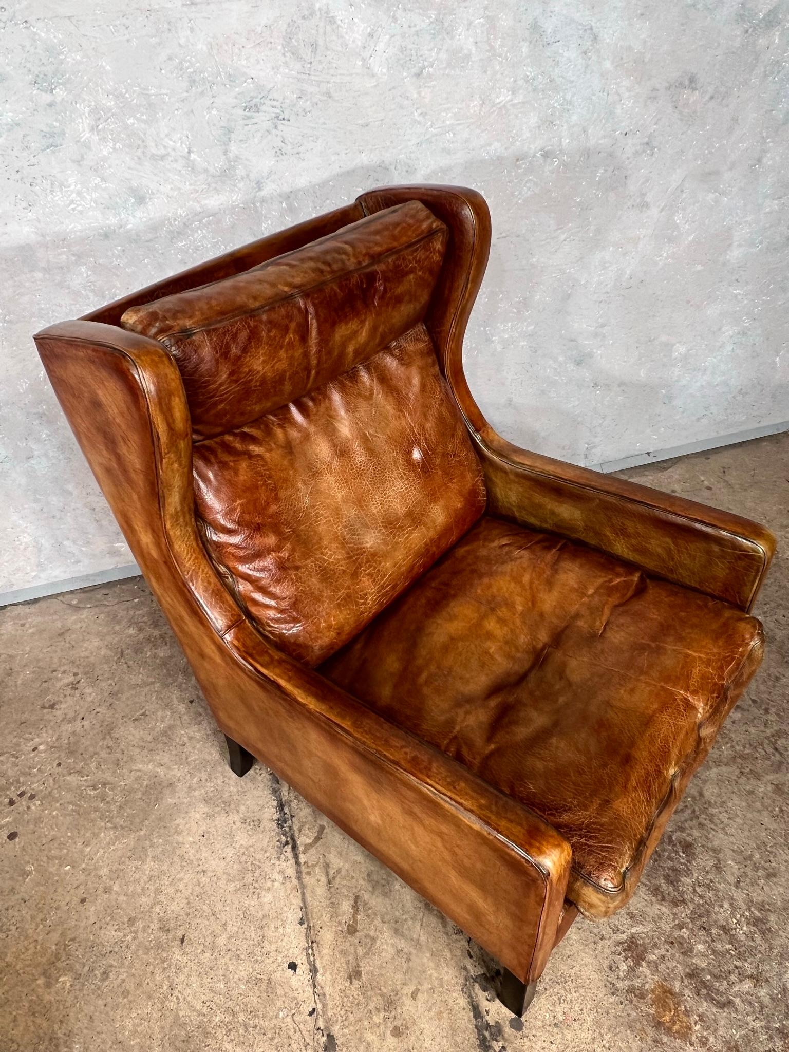 Cuir Superbe fauteuil à dossier en cuir fauve Thams Kvalitet Vintage Danish 1970s en vente