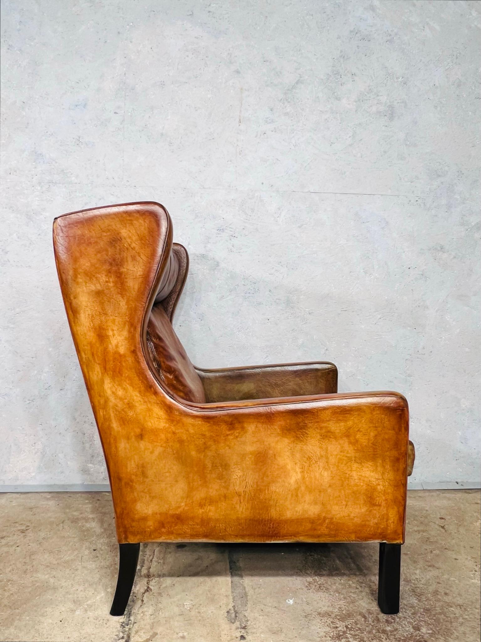 Stunning Thams Kvalitet Vintage Danish 1970s Tan Leather Wingback Armchair For Sale 2