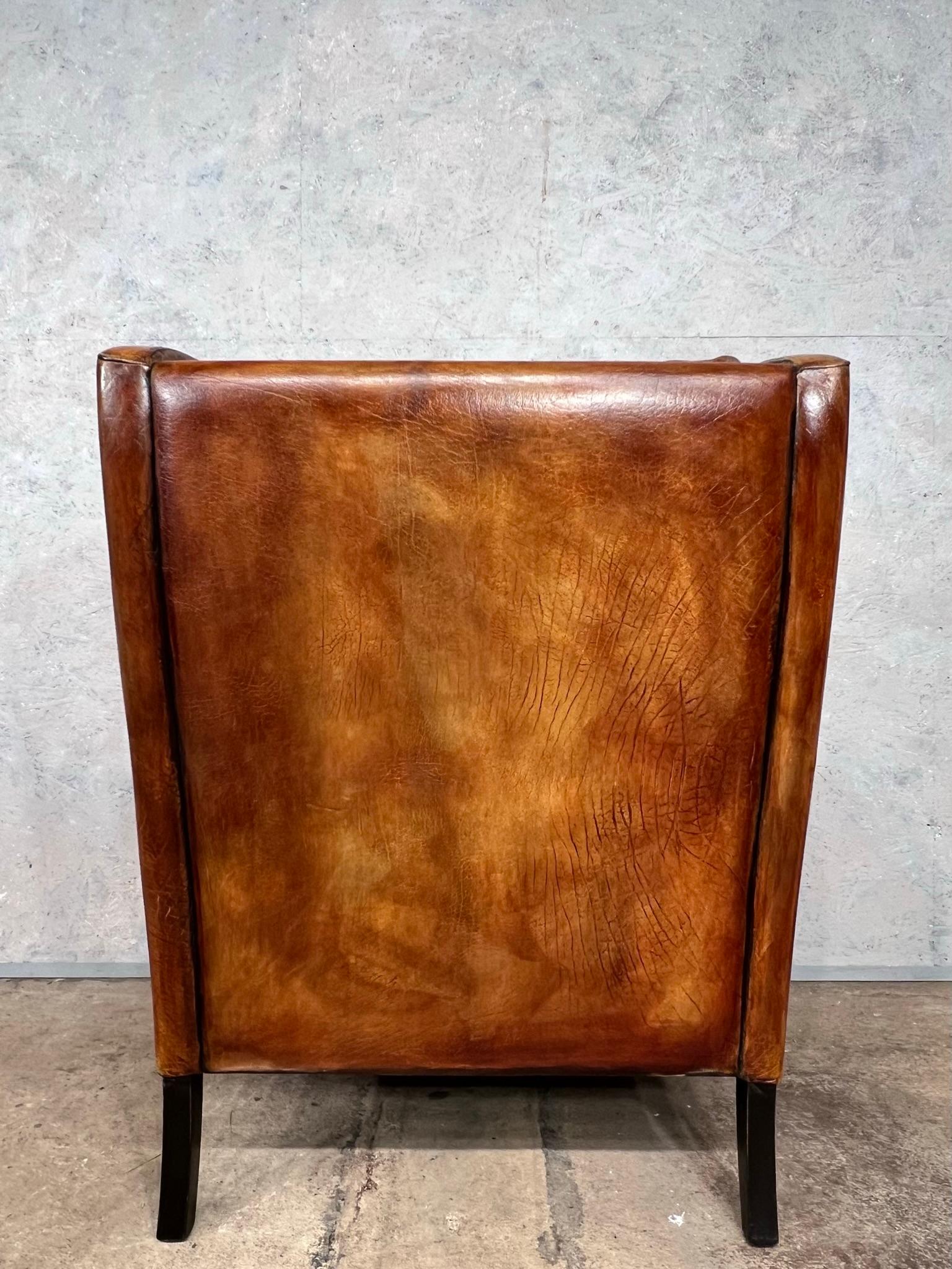 Stunning Thams Kvalitet Vintage Danish 1970s Tan Leather Wingback Armchair For Sale 4