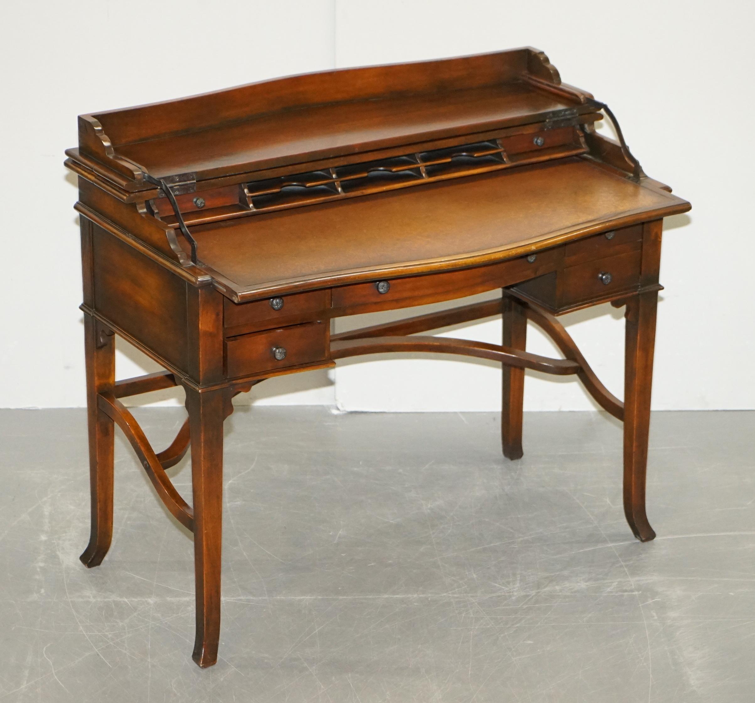 Stunning Theodore Alexander Campaign Folding Desk Workstation Brown Leather Top 6