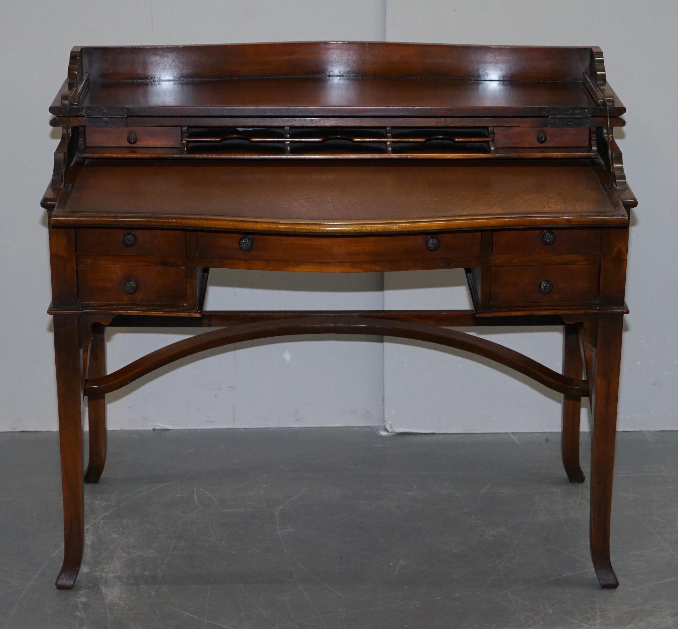 Stunning Theodore Alexander Campaign Folding Desk Workstation Brown Leather Top 7