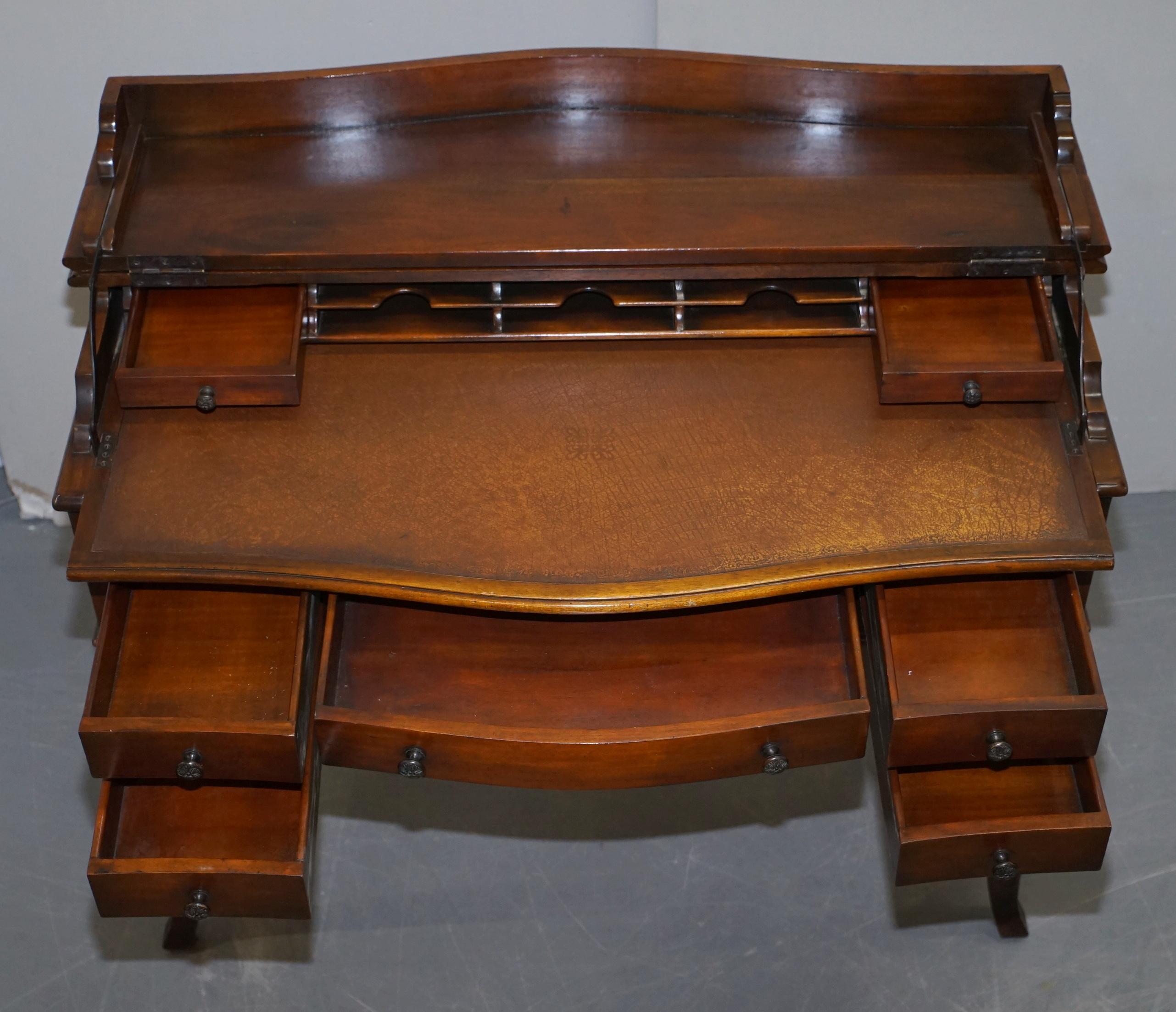 Stunning Theodore Alexander Campaign Folding Desk Workstation Brown Leather Top 14