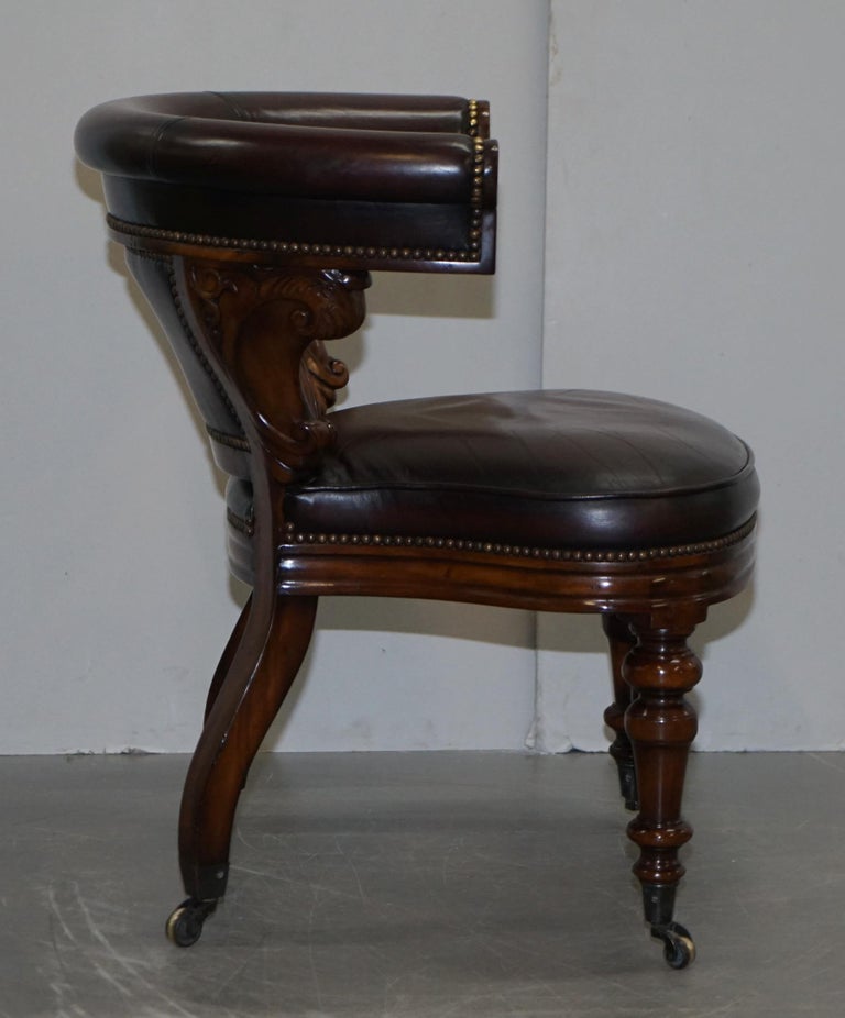 Stunning Theodore Alexander Oxblood Leather Hardwood Captains Directors