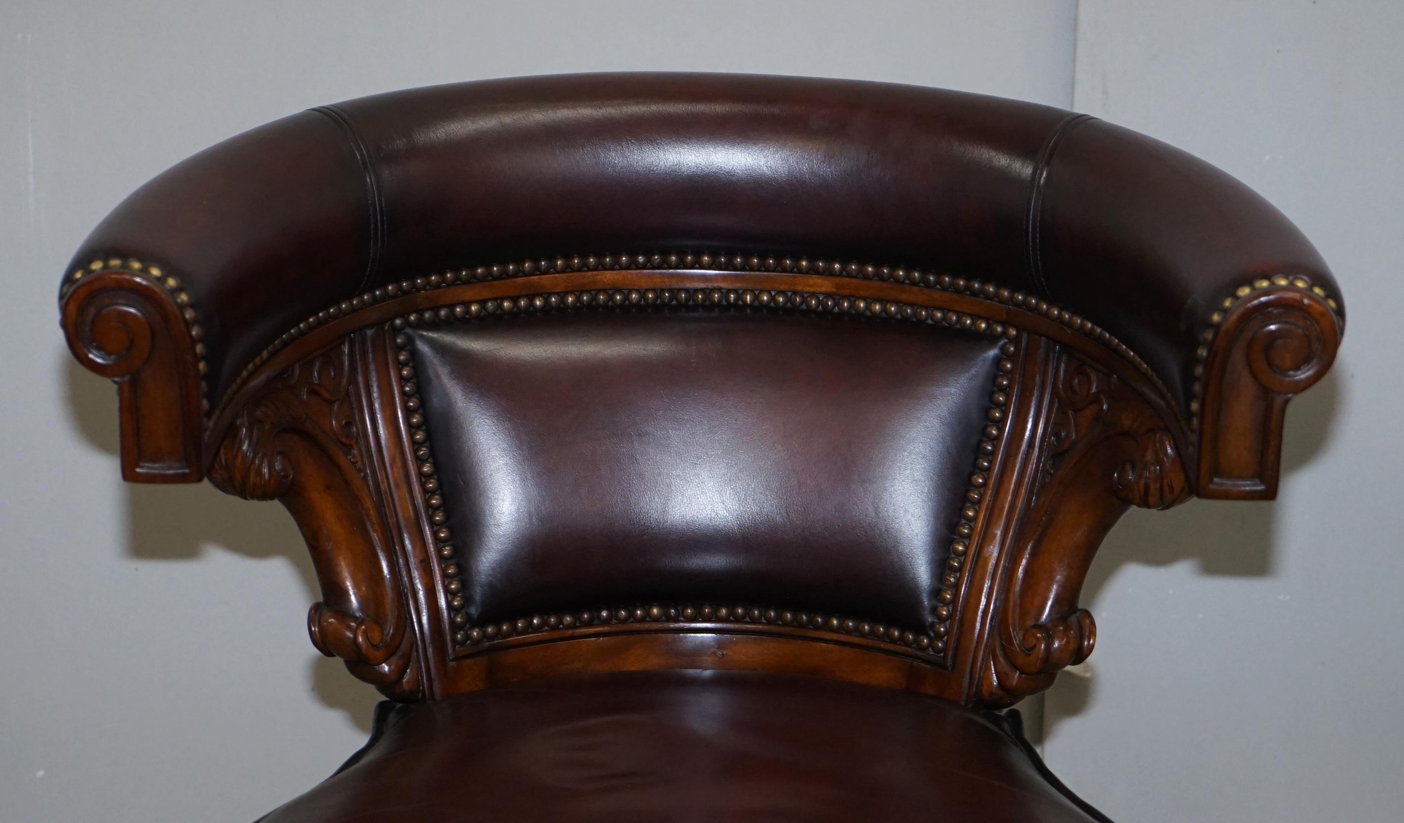 Victorian Stunning Theodore Alexander Oxblood Leather Hardwood Captains Directors Armchair