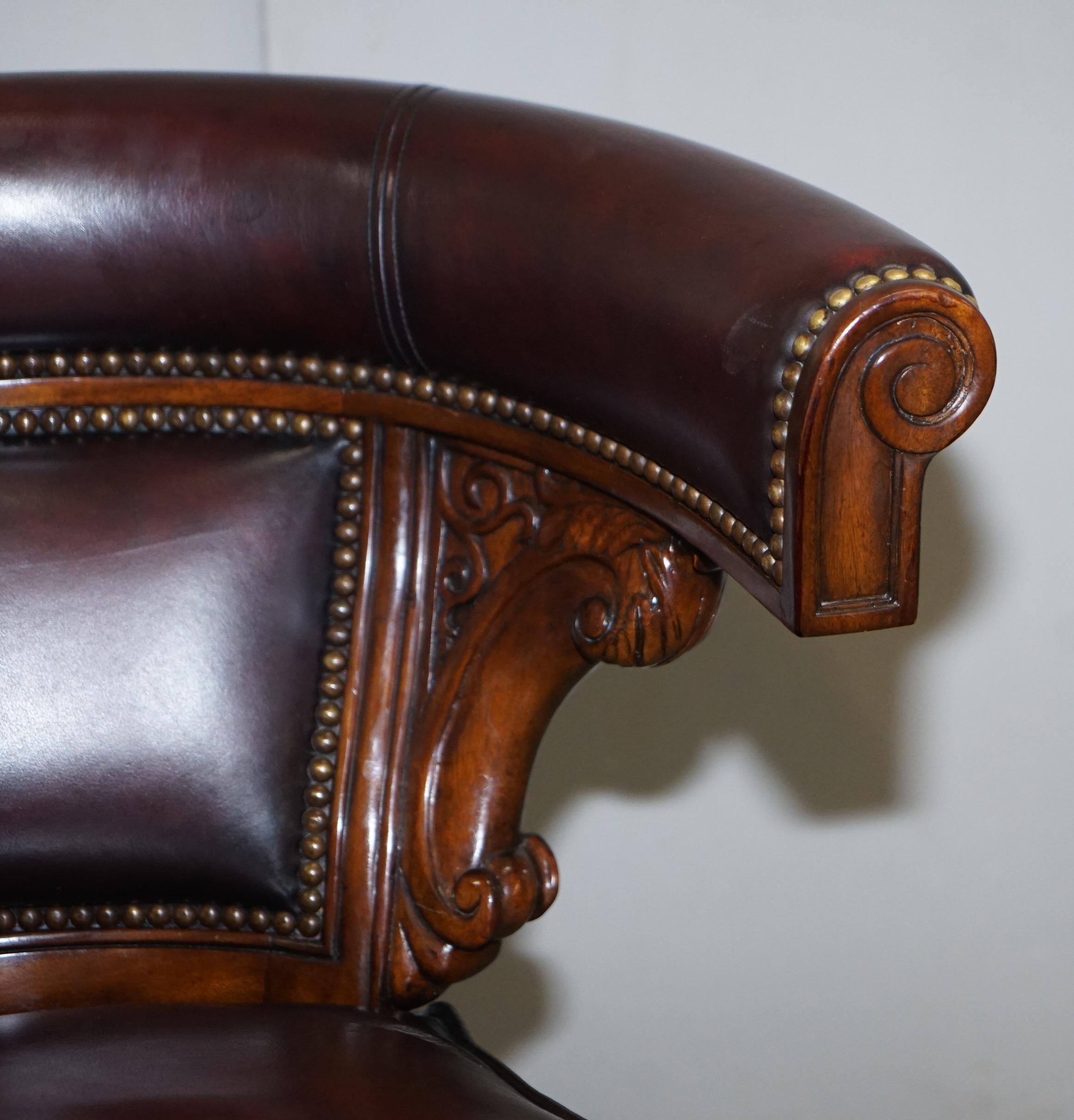 Hand-Crafted Stunning Theodore Alexander Oxblood Leather Hardwood Captains Directors Armchair