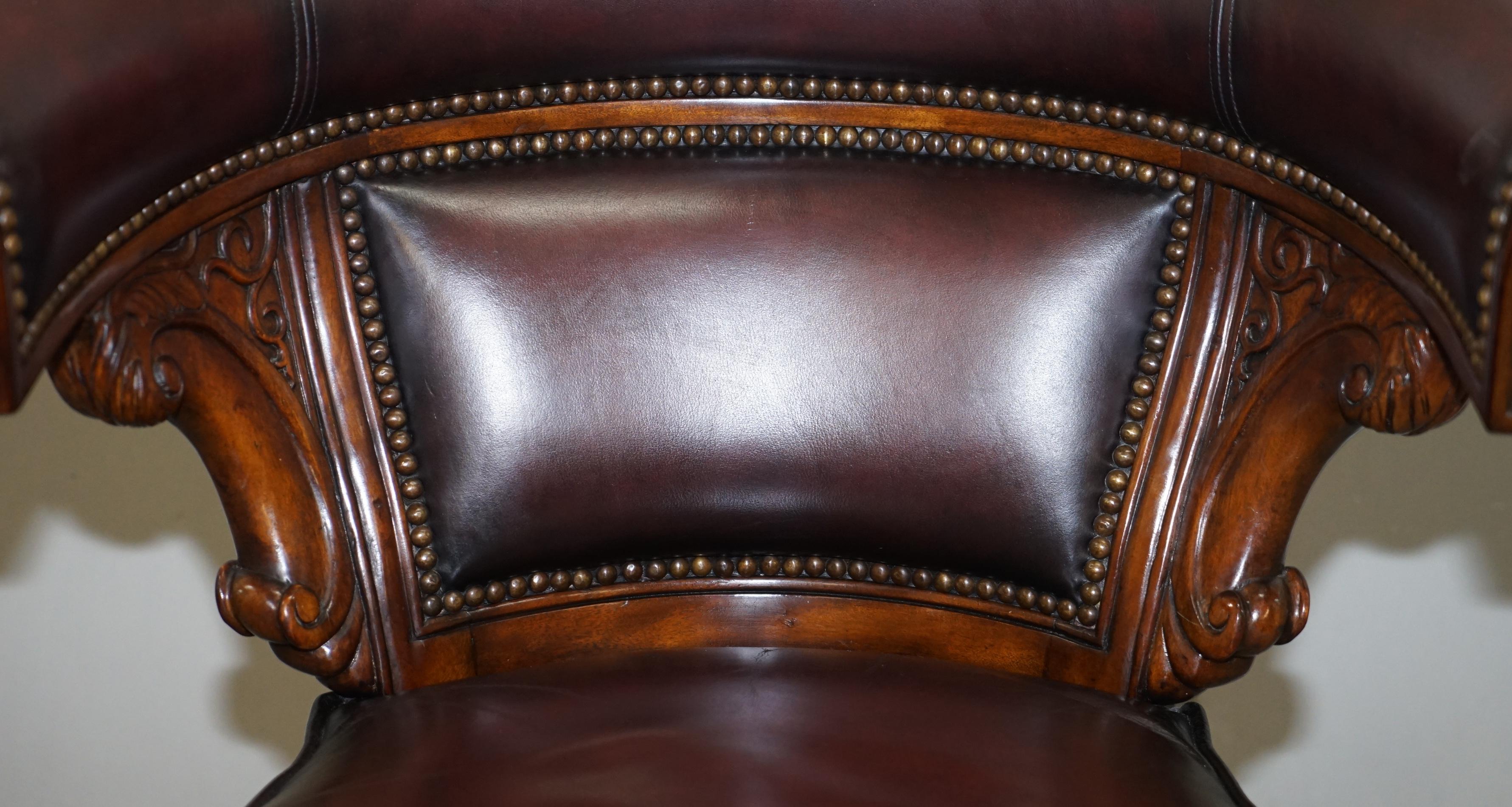 20th Century Stunning Theodore Alexander Oxblood Leather Hardwood Captains Directors Armchair