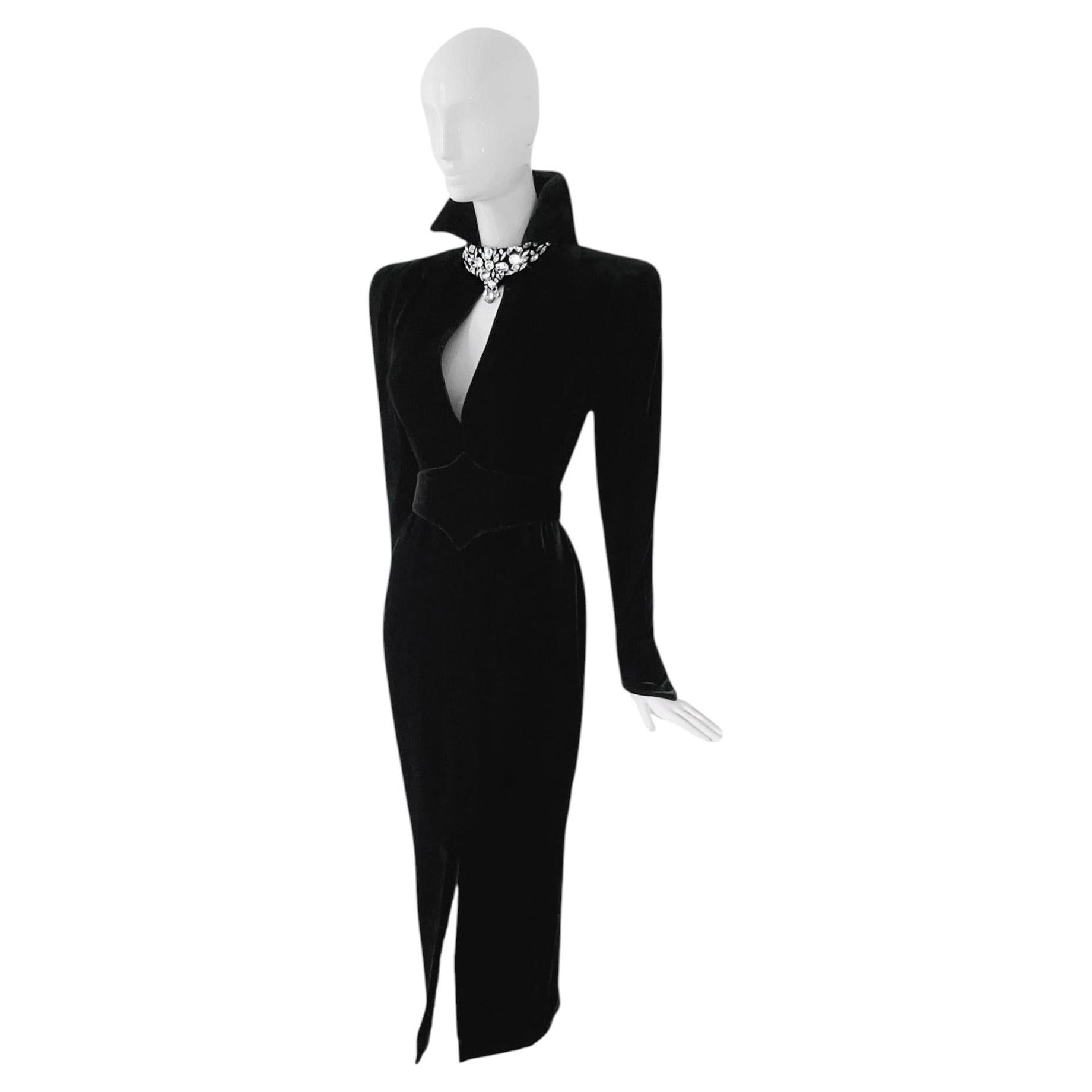 Stunning Thierry Mugler Archival  FW 1986 Evening Gown Crystal Black Dress