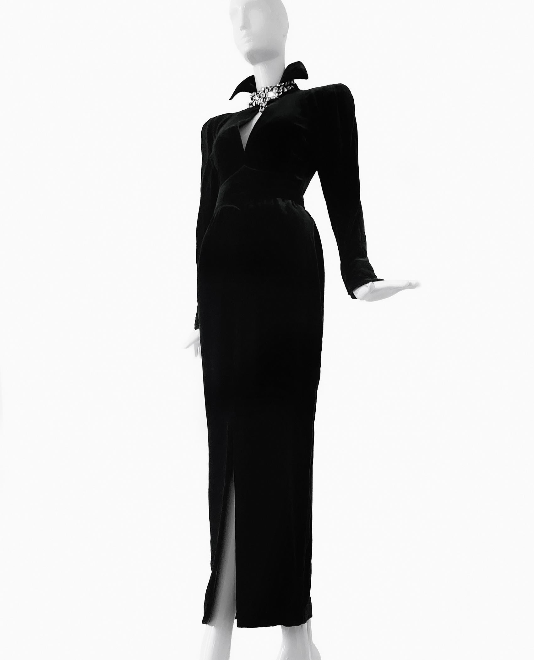 Impresionante archivo de Thierry Mugler  FW 1986 Vestido de noche Vestido negro de cristal en venta 6