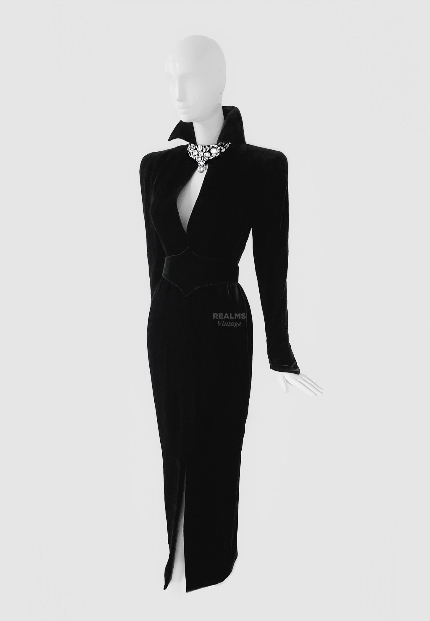 Stunning Thierry Mugler Archival  FW 1986 Evening Gown Crytsal Black Dress  For Sale