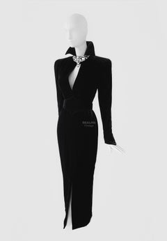 Retro Stunning Thierry Mugler Archival  FW 1986 Evening Gown Crytsal Black Dress 