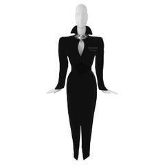 Stunning Thierry Mugler Archival  FW 1986 Evening Gown Crytsal Black Dress 