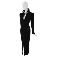 Stunning Thierry Mugler Archival  FW 1986 Evening Gown Crytsal Black Dress 