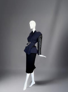 Stunning Thierry Mugler Ensemble FW 1993 Black Film Noir Jacket Skirt Suit