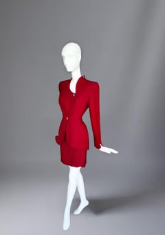 Stunning Thierry Mugler Red Skirt Suit Cutout Sculptural Ensemble Metal Stars