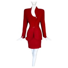 Stunning Thierry Mugler Red Skirt Suit Cutout Sculptural Ensemble Metal Stars