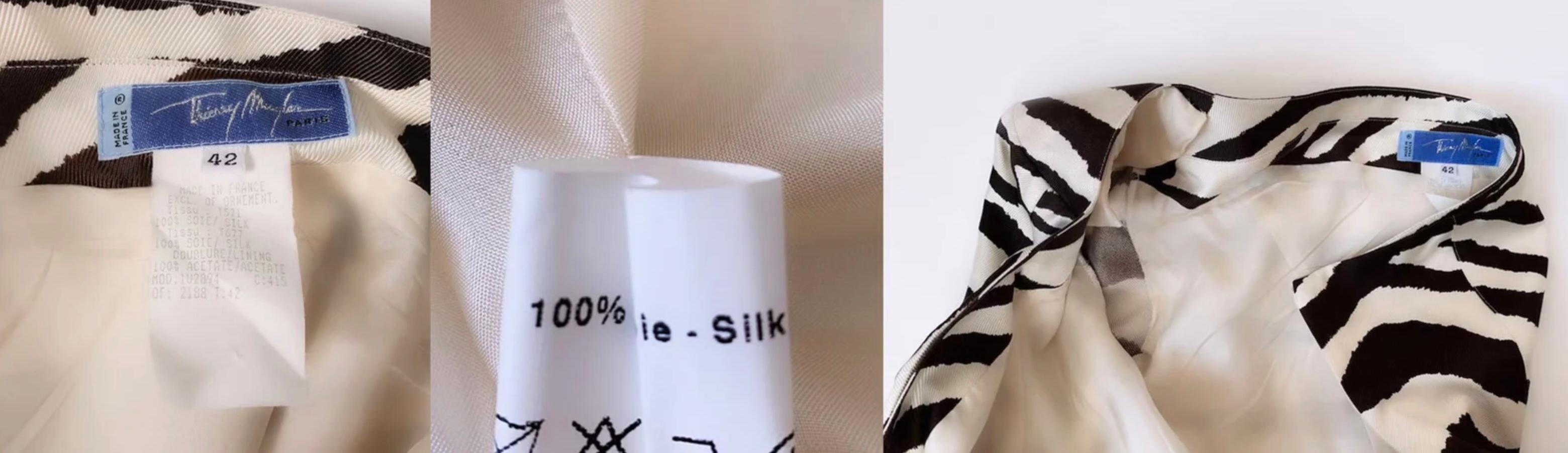 Women's Stunning Thierry Mugler Silk Dress SS1998 Zebra Print Single Shoulder Stole For Sale