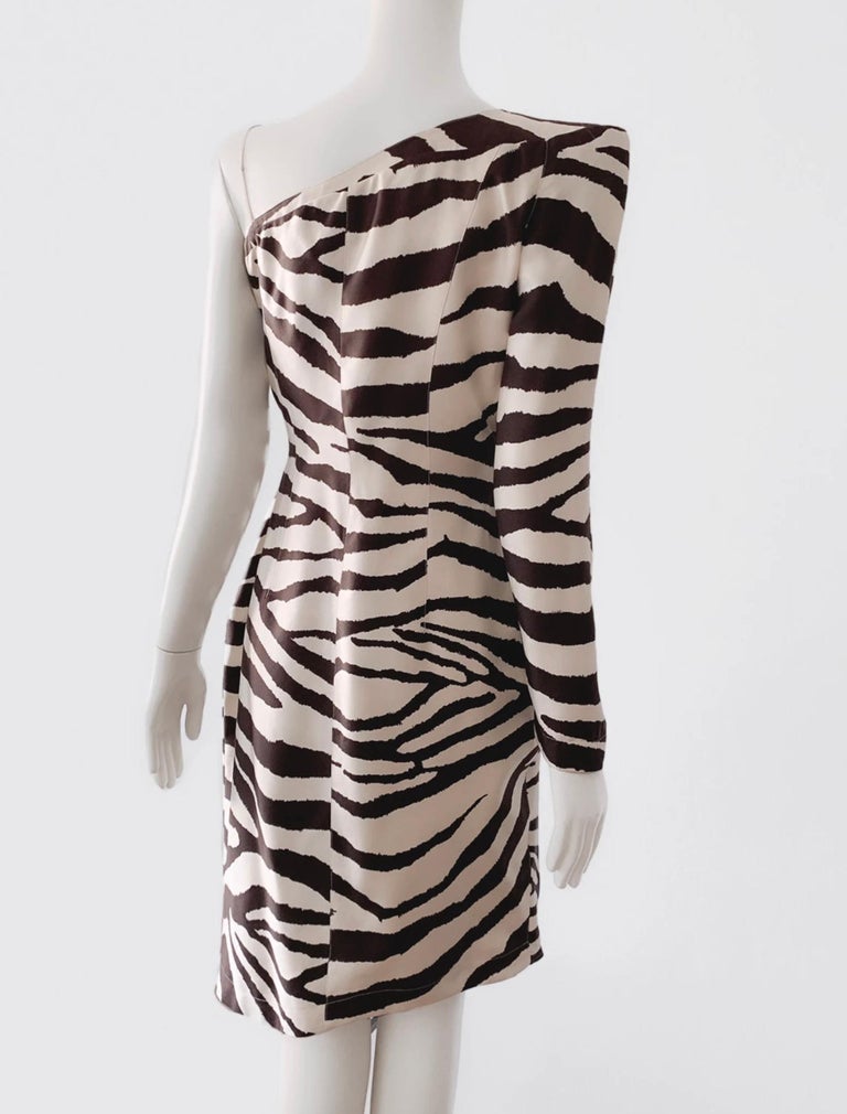 Stunning Thierry Mugler Silk Dress SS1998 Zebra Print Single Shoulder Stole  For Sale at 1stDibs | versace stole african pattern