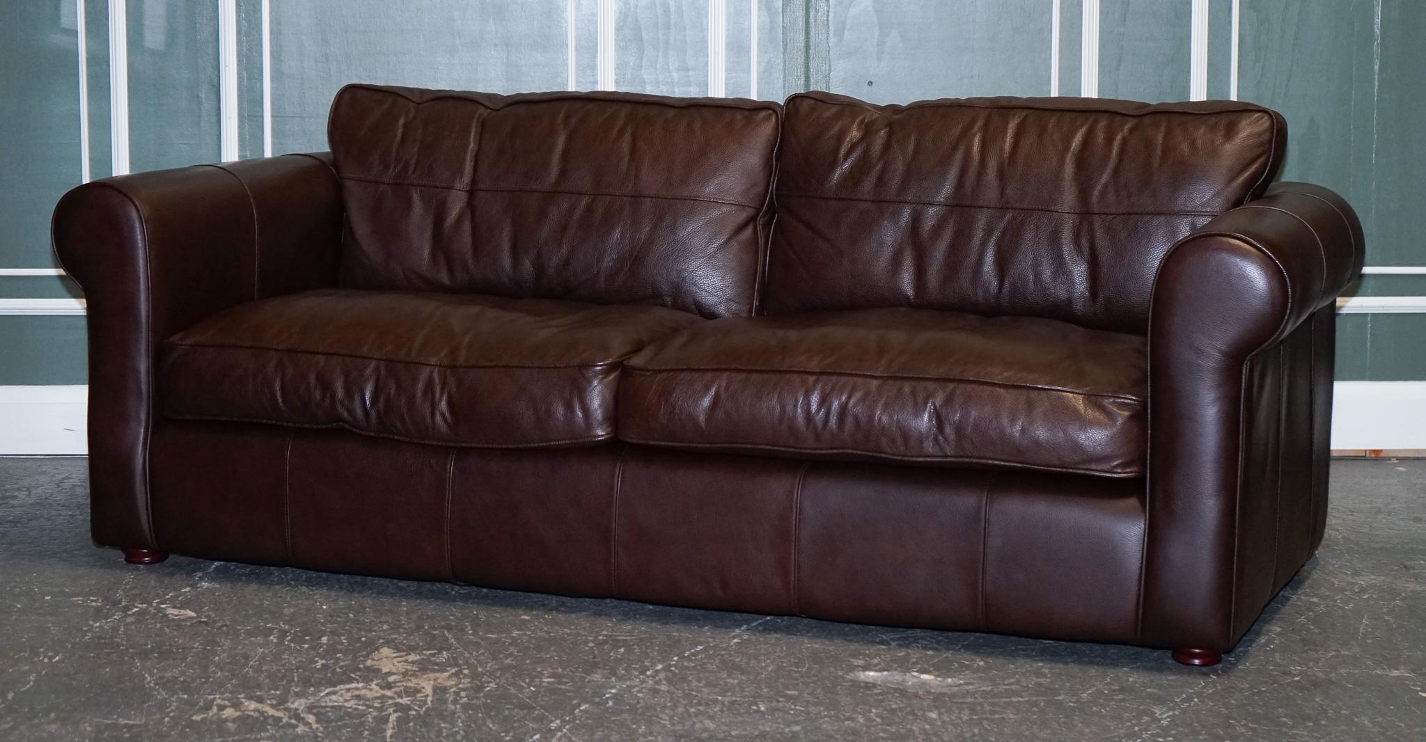 Hand-Crafted Stunning Thomas Lloyd Brown Leather Three Seater Sofa