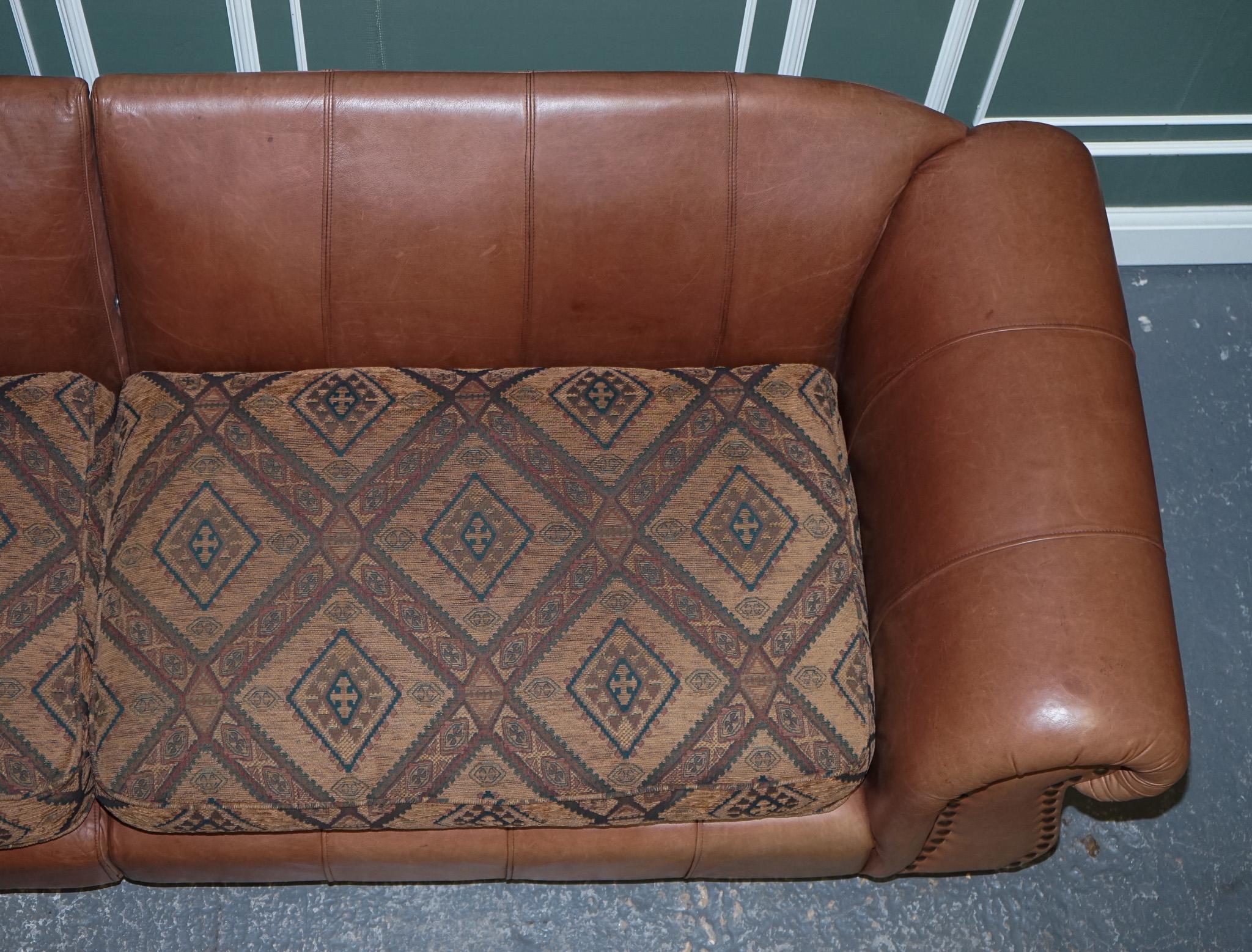 Stunning Thomas Lloyd Leather with Egyptian Pattern Fabric Grand Sofa 1