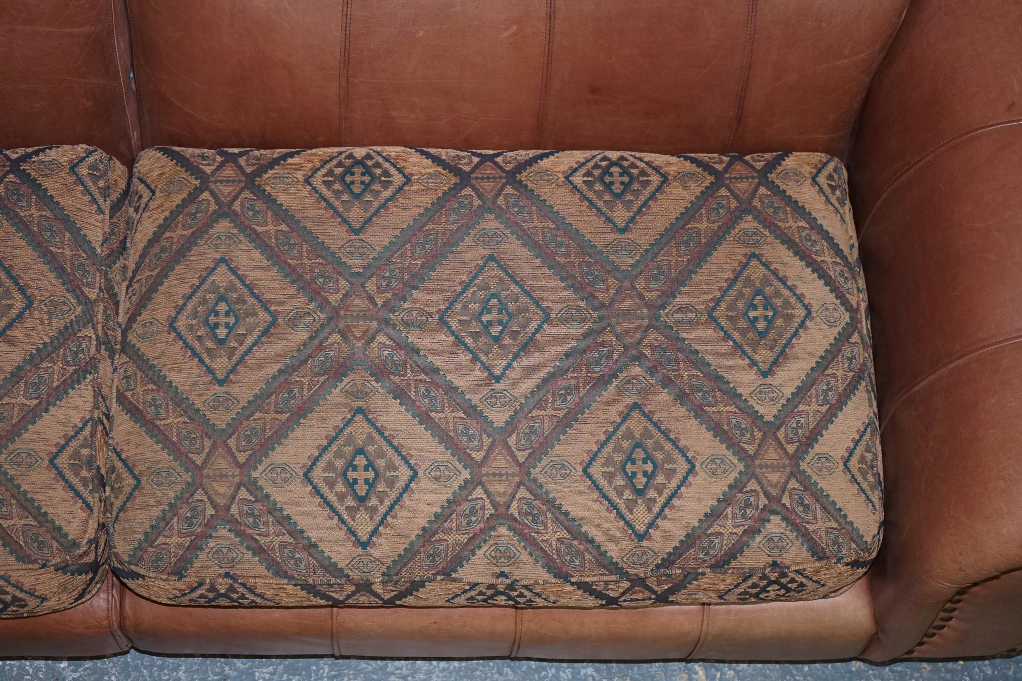 Stunning Thomas Lloyd Leather with Egyptian Pattern Fabric Grand Sofa 2