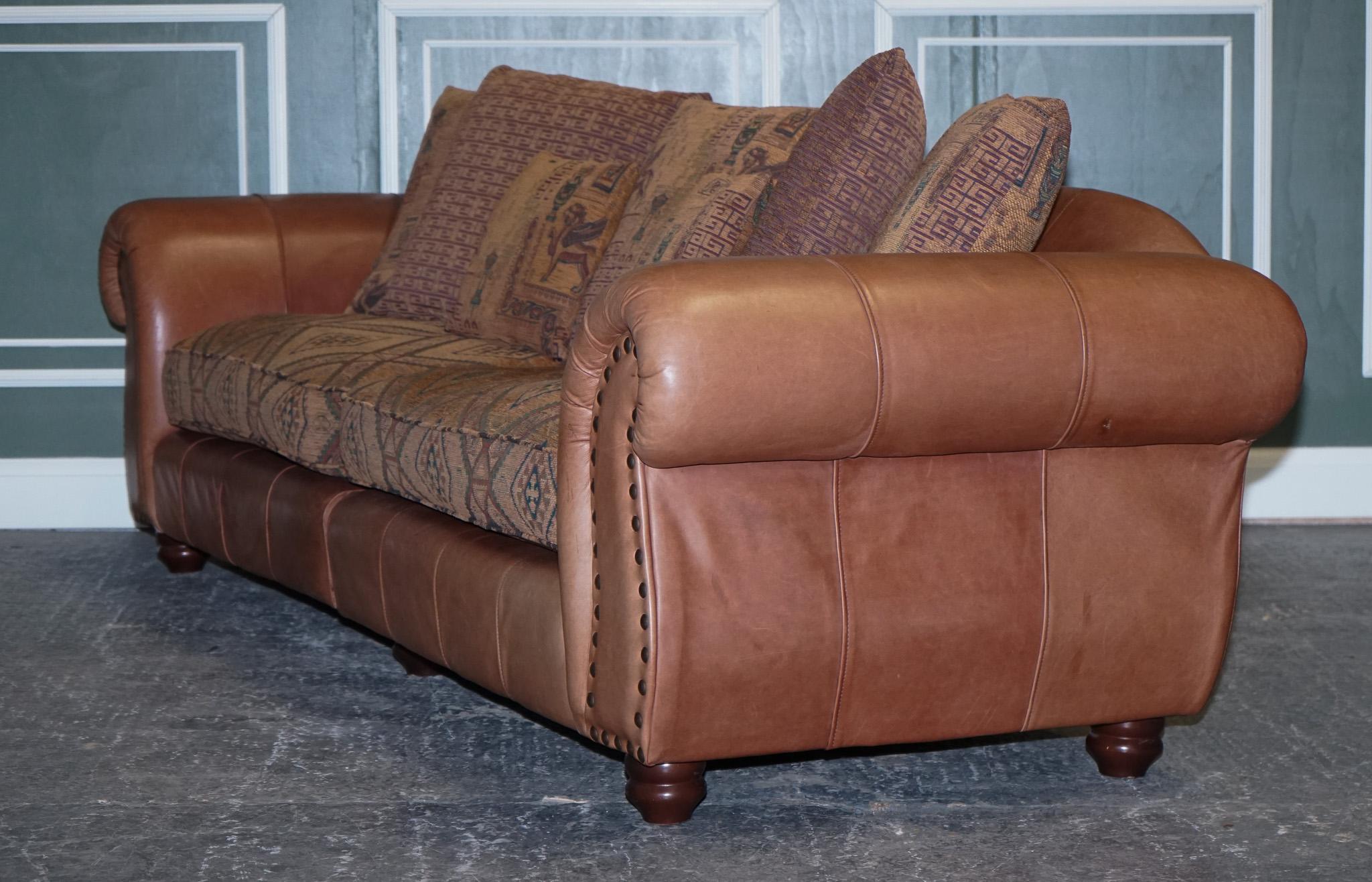 Stunning Thomas Lloyd Leather with Egyptian Pattern Fabric Grand Sofa 5