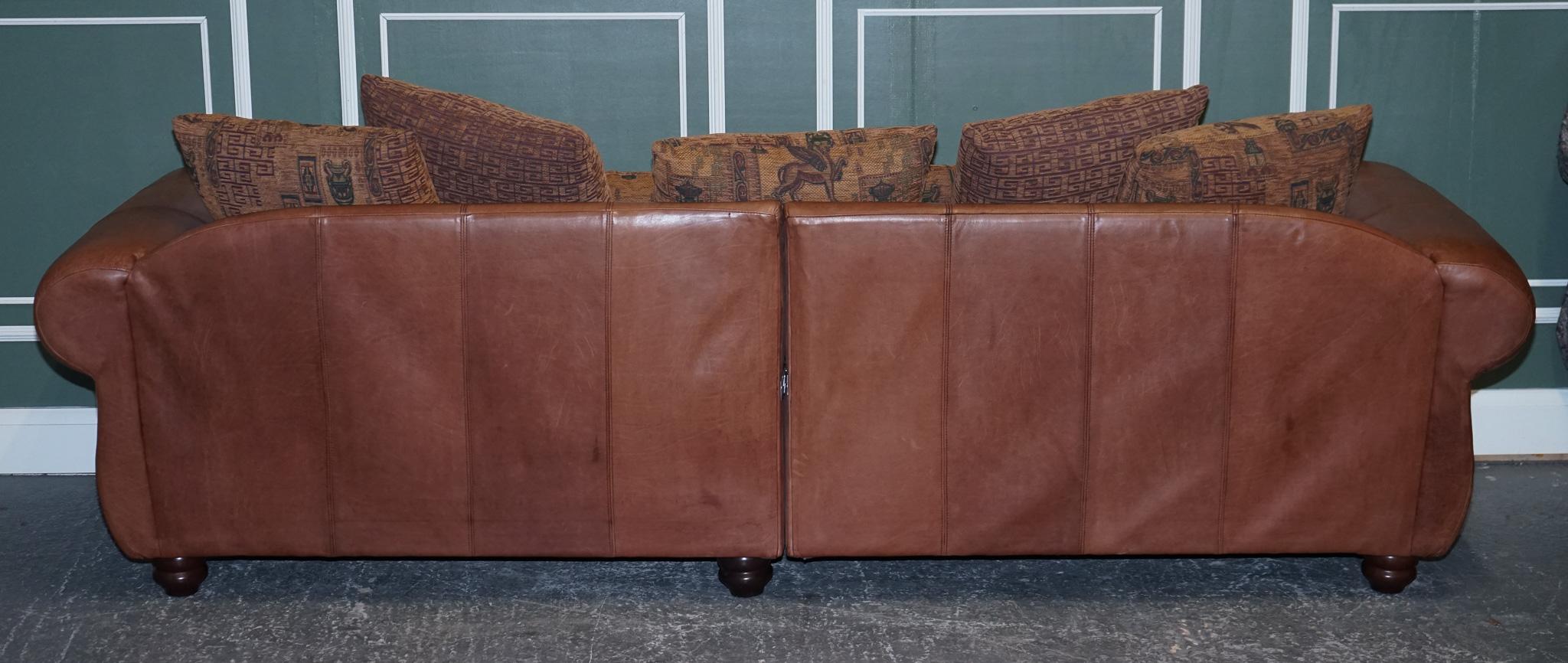 Stunning Thomas Lloyd Leather with Egyptian Pattern Fabric Grand Sofa 6