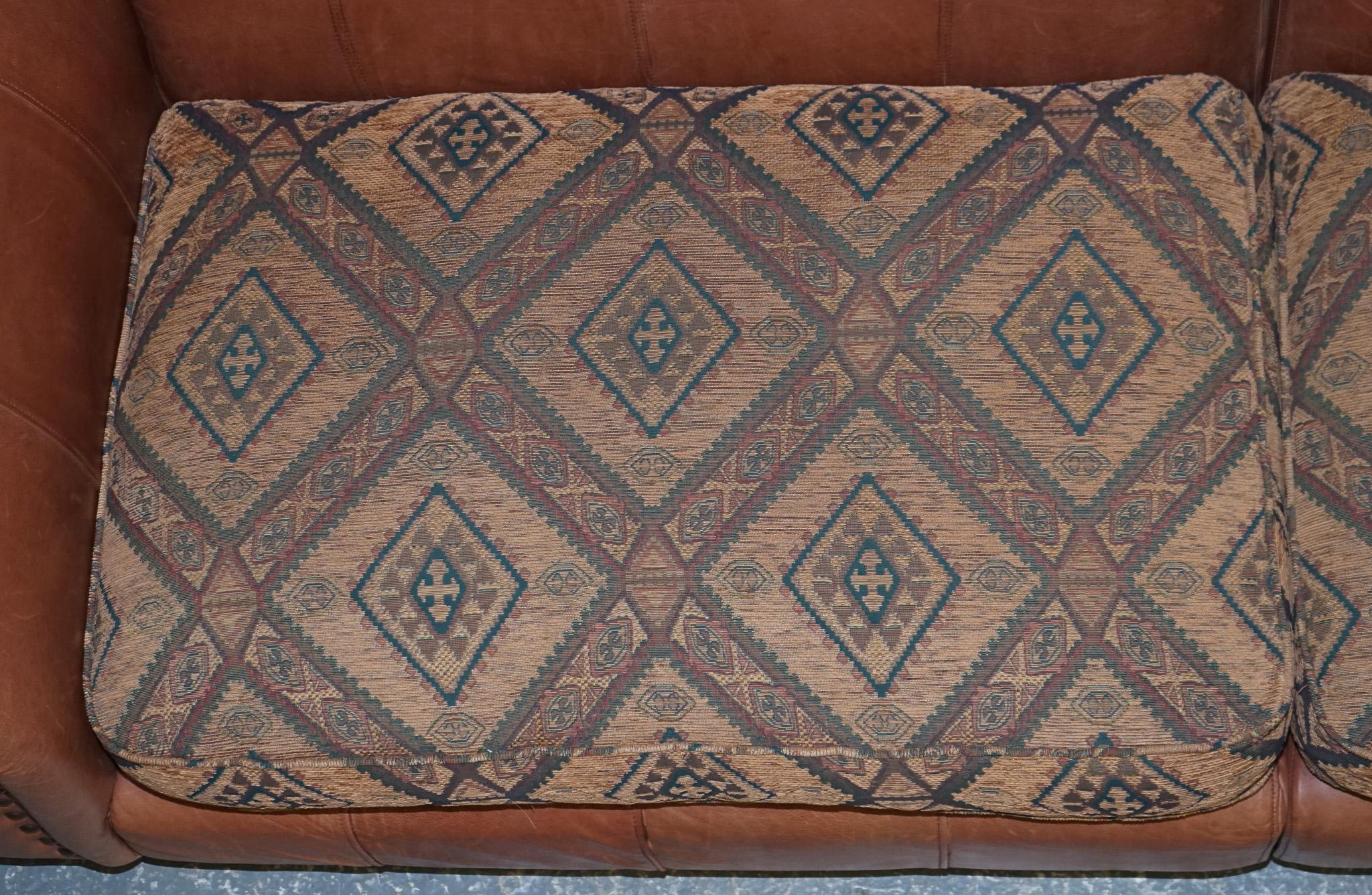 20th Century Stunning Thomas Lloyd Leather with Egyptian Pattern Fabric Grand Sofa