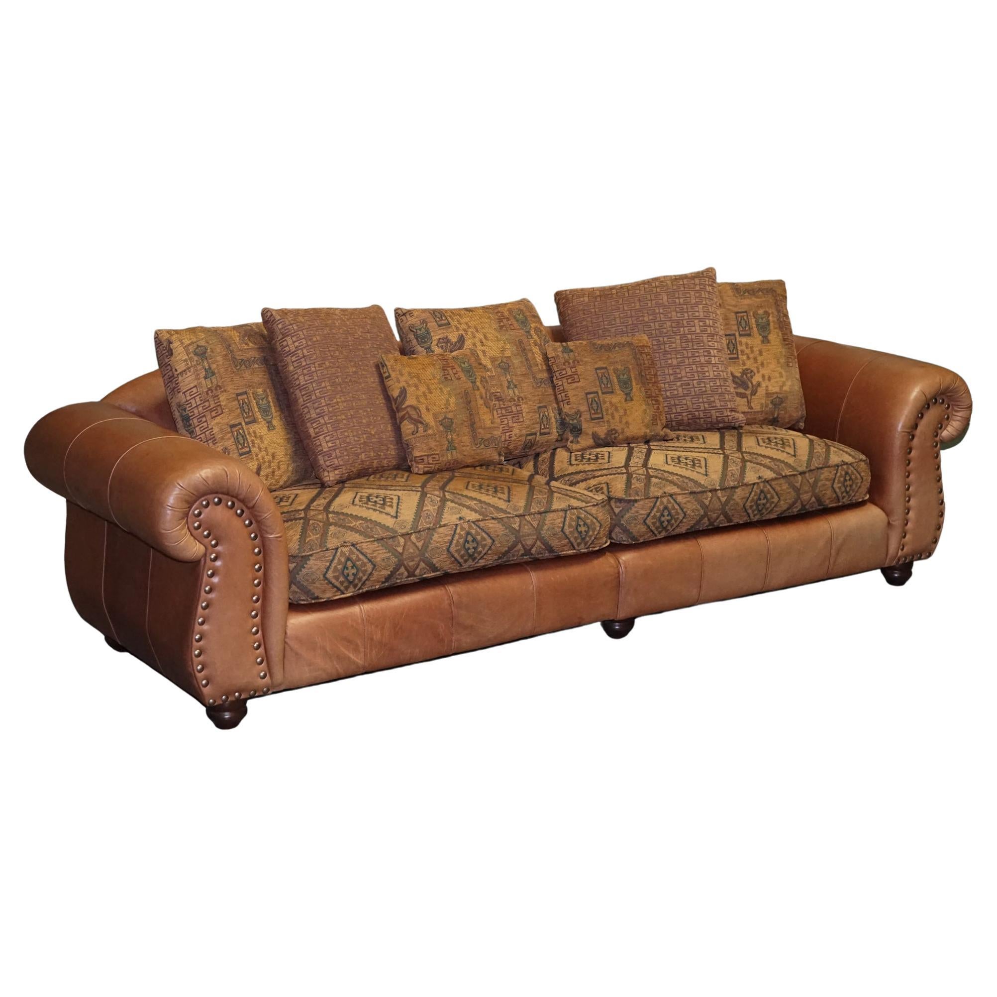 Stunning Thomas Lloyd Leather with Egyptian Pattern Fabric Grand Sofa