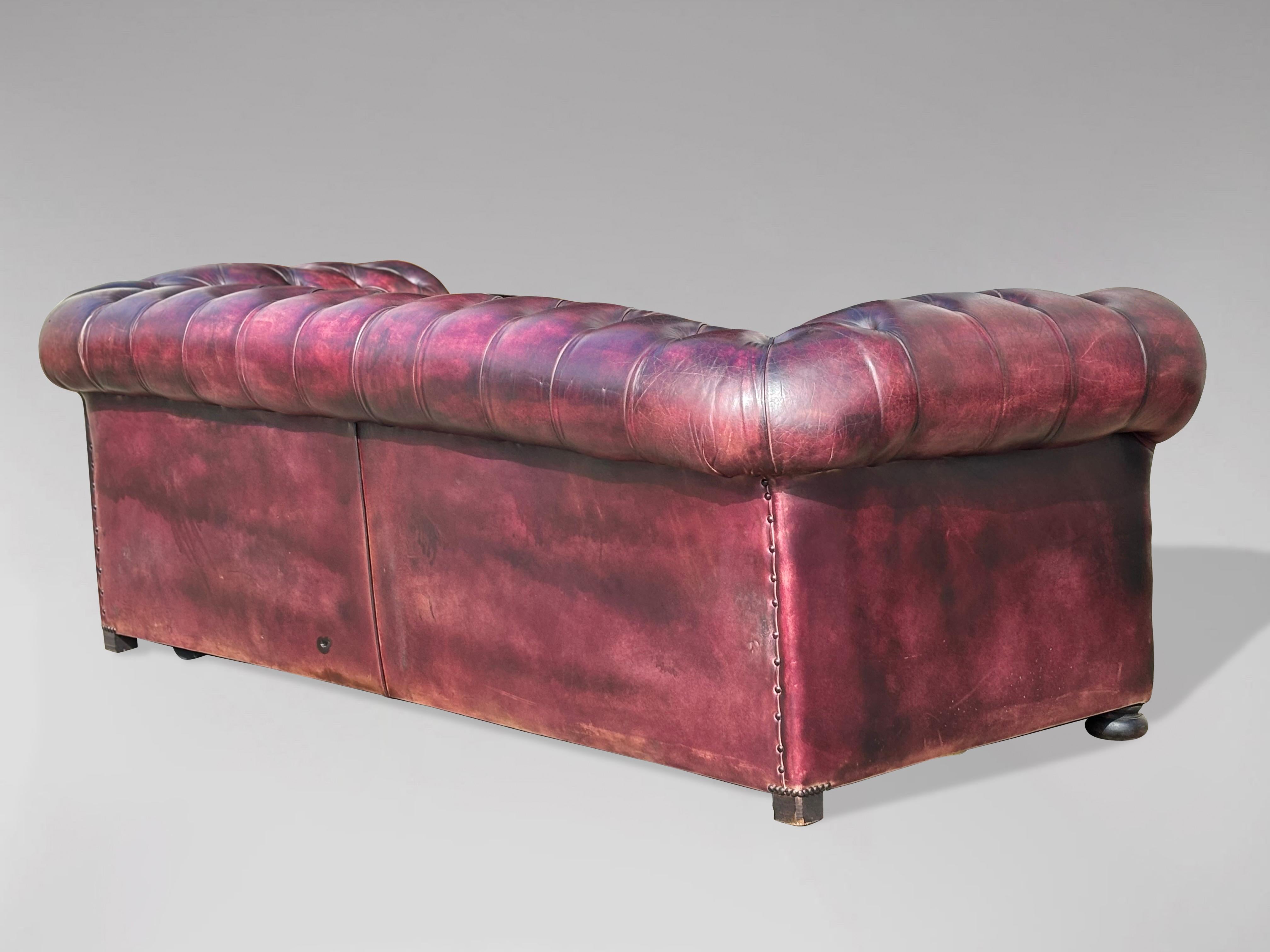 Stunning Three Piece Burgundy Leather Chesterfield Suite For Sale 3