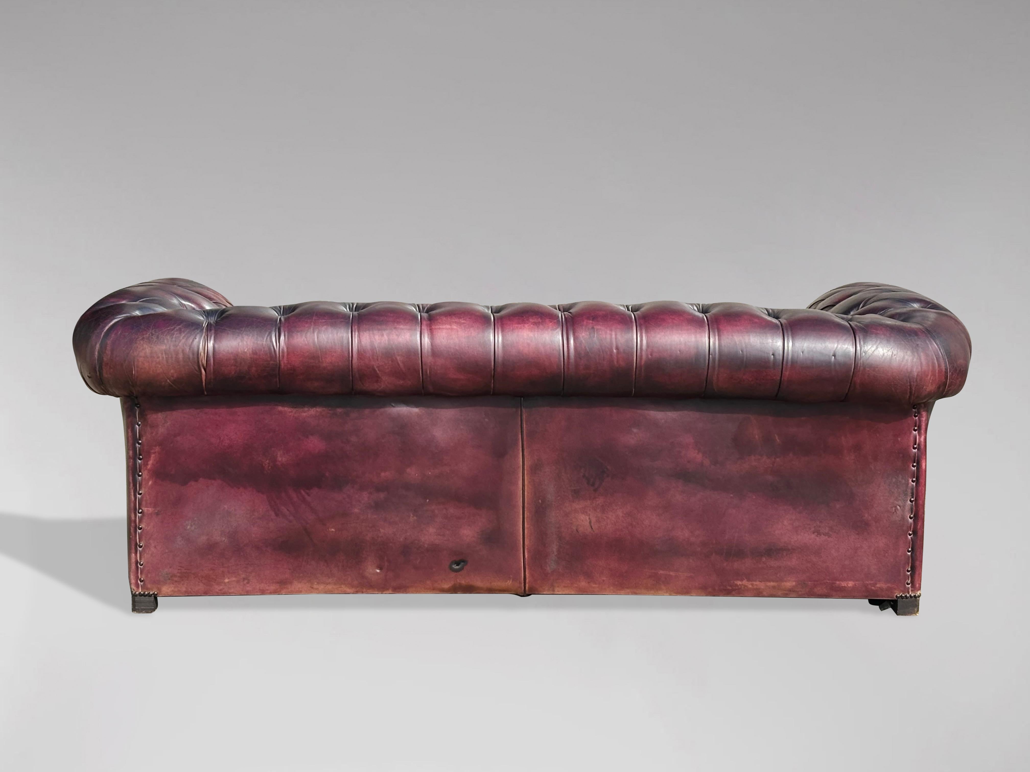Stunning Three Piece Burgundy Leather Chesterfield Suite For Sale 9