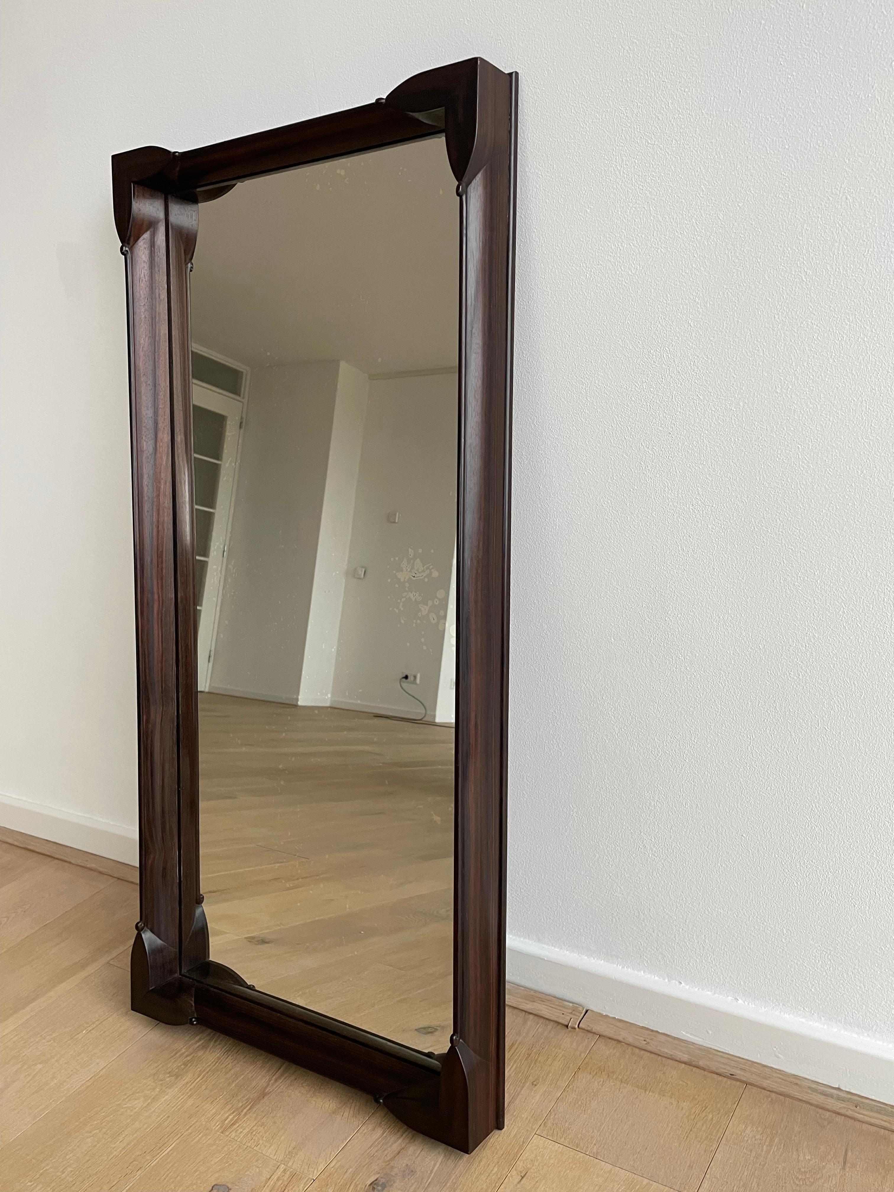 Stunning & Timeless Dutch Arts and Crafts Wall Mirror w. Solid Coromandel Frame For Sale 10