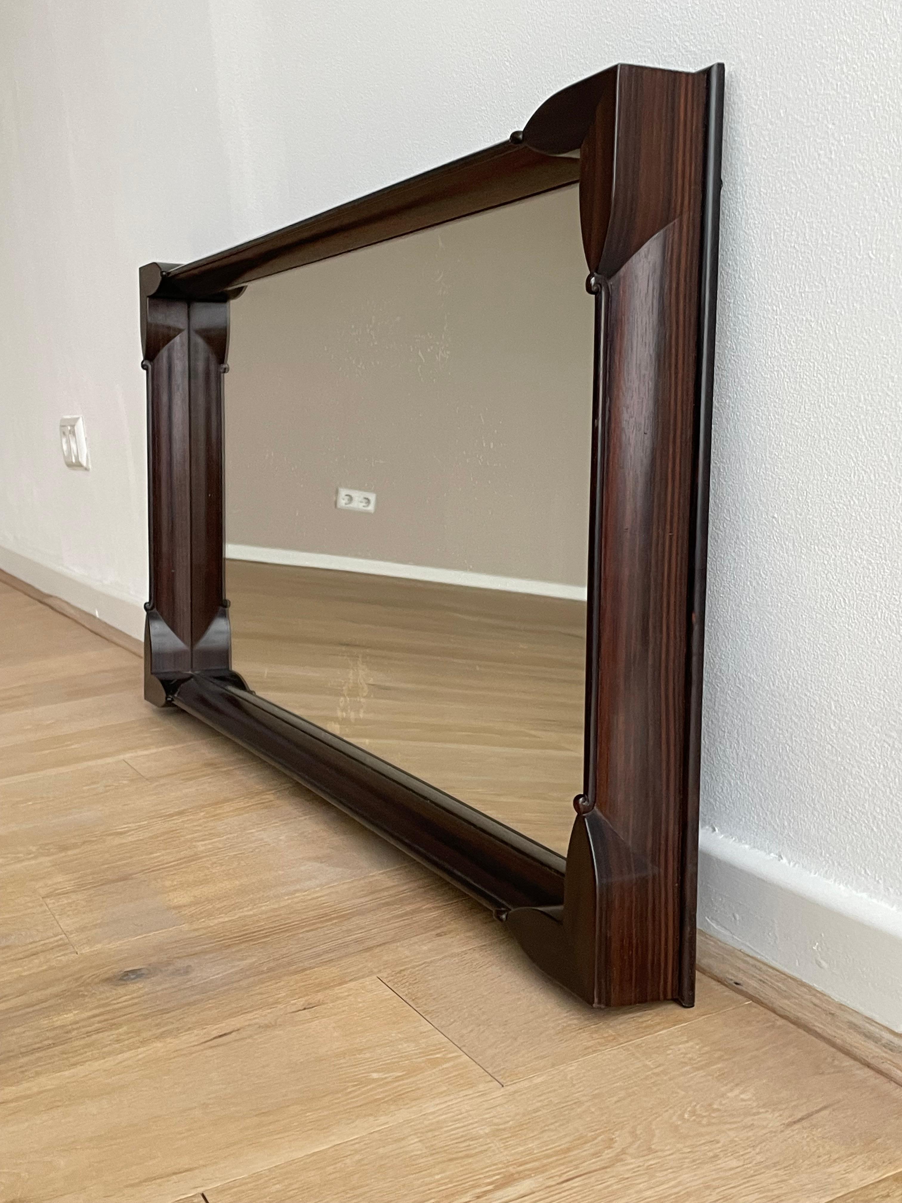 20th Century Stunning & Timeless Dutch Arts and Crafts Wall Mirror w. Solid Coromandel Frame For Sale