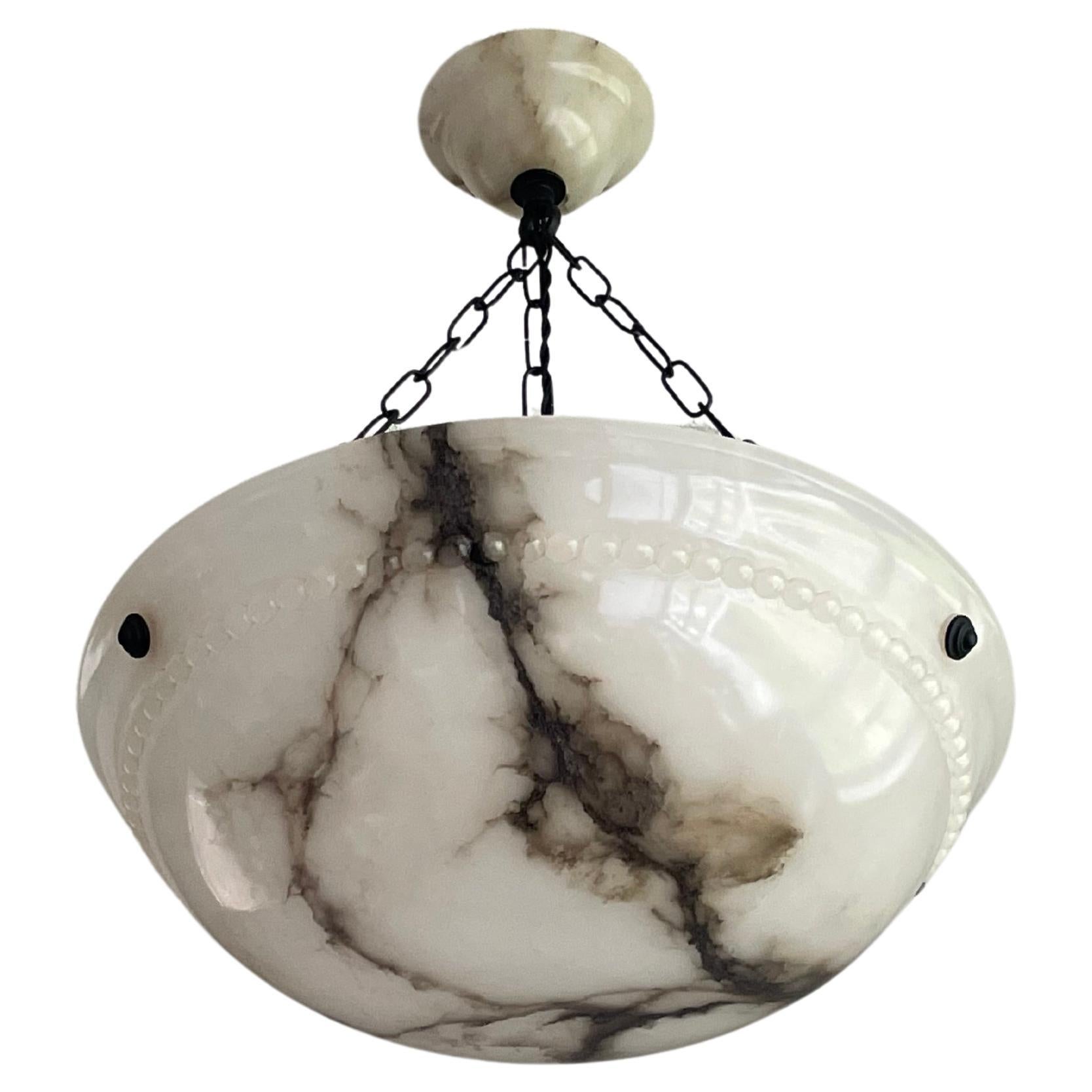  Stunning & Timeless White & Black Antique Alabaster Pendant / Chandelier 1910s