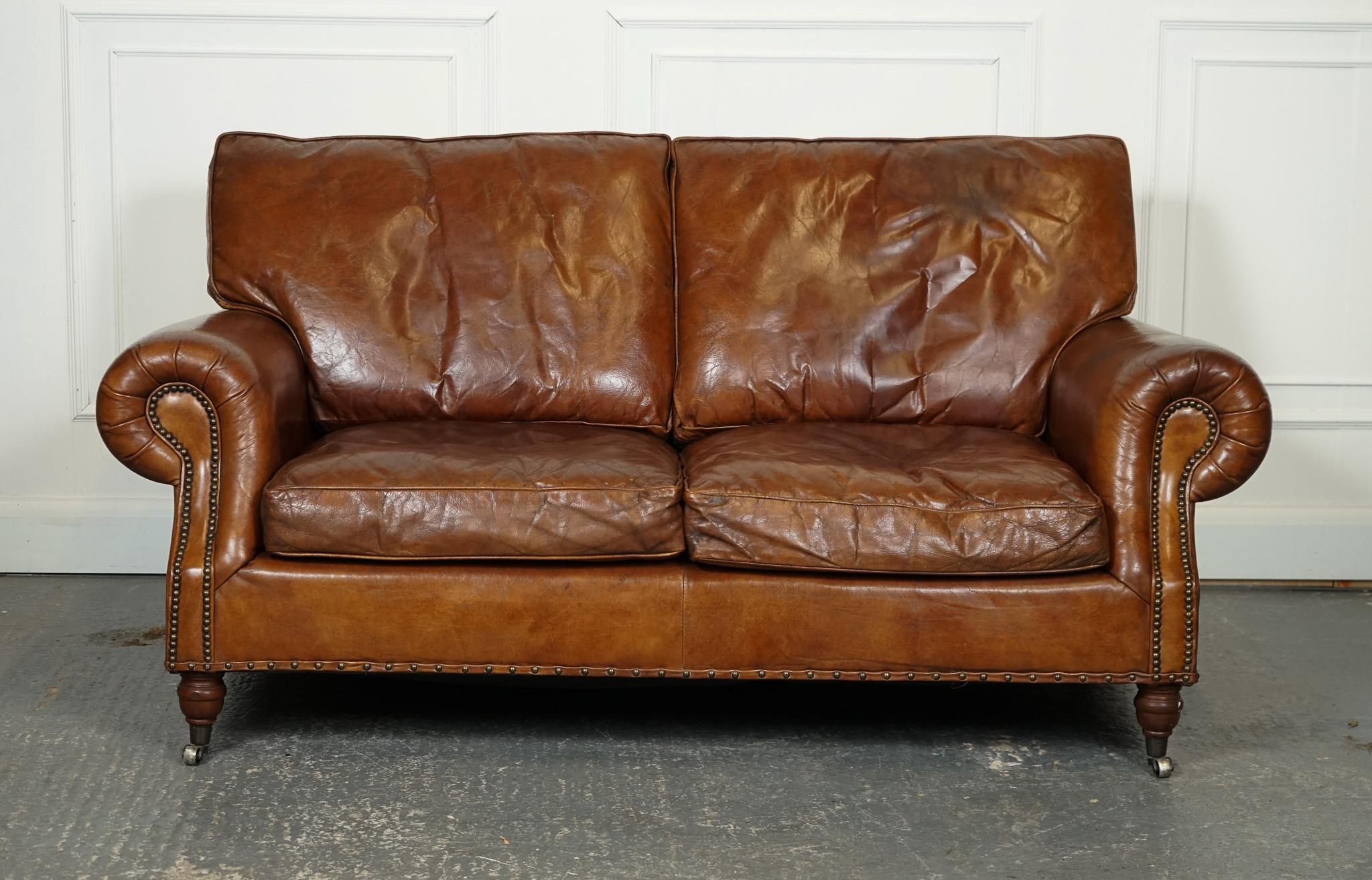 British STUNNING TiMOTHY OULTON HALO BALMORAL BROWN LEATHER TWO TO THREE SEATER SOFA