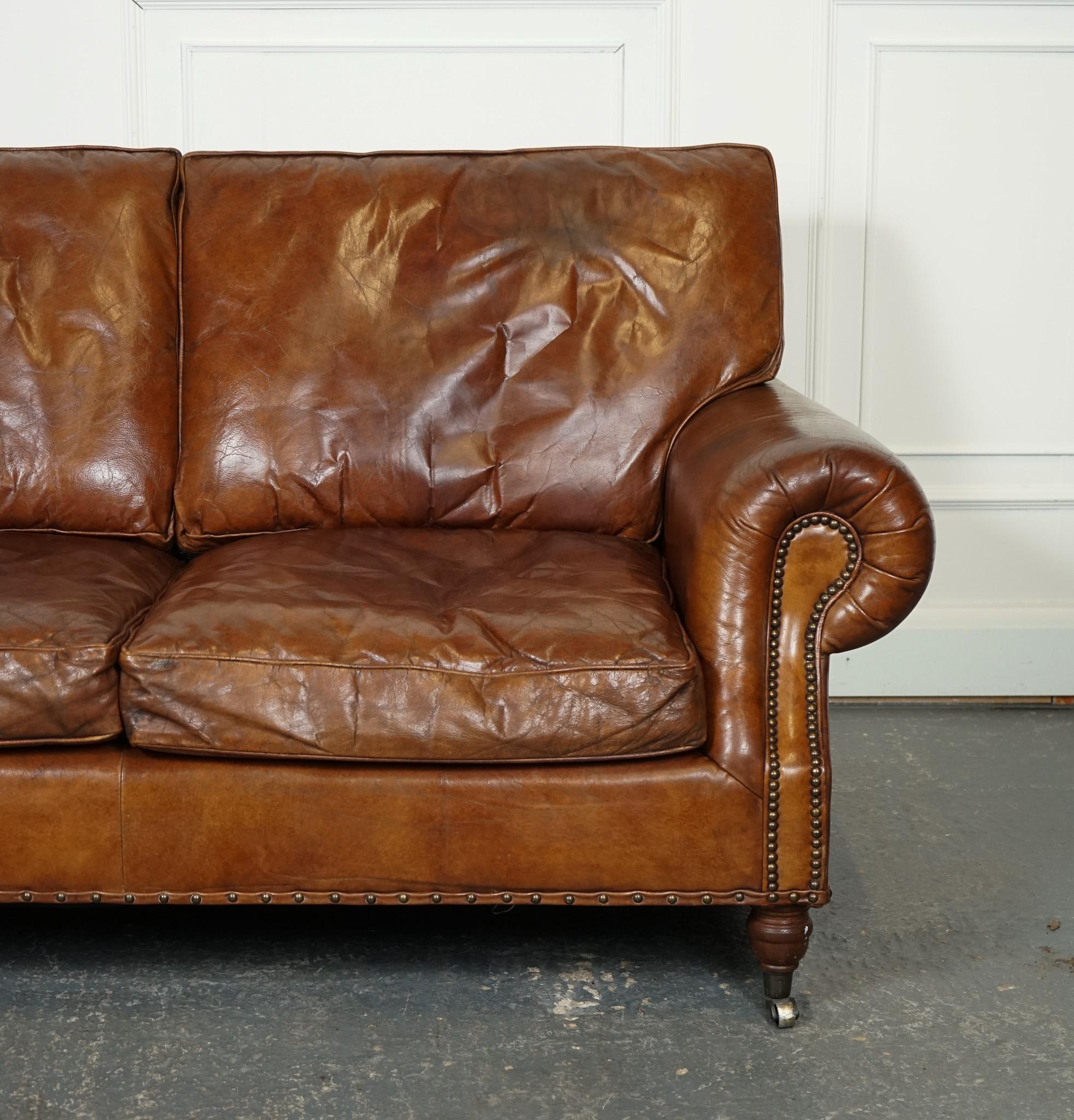 STUNNING TiMOTHY OULTON HALO BALMORAL BROWN LEATHER TWO TO THREE SEATER SOFA In Good Condition In Pulborough, GB