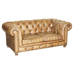 STUNNING TIMOTHY OULTON HALO WESTMiNSTER BROWN LEATHER CHESTERFIELD TUFTED SOFA