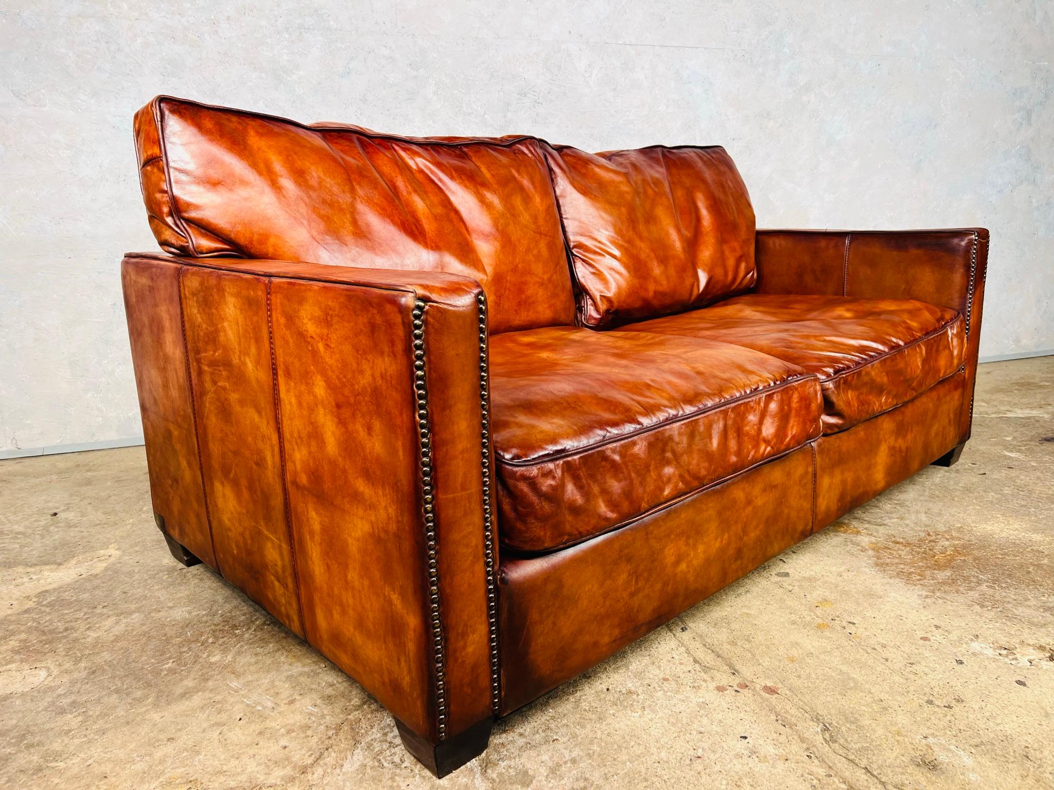 Stunning Timothy Oulton Viscount 2- 3 Seater Leather Sofa Hand Dyed For Sale 4
