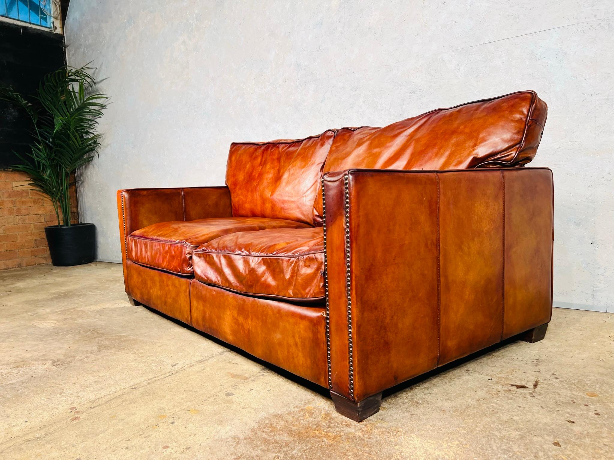 20th Century Stunning Timothy Oulton Viscount 2- 3 Seater Leather Sofa Hand Dyed For Sale