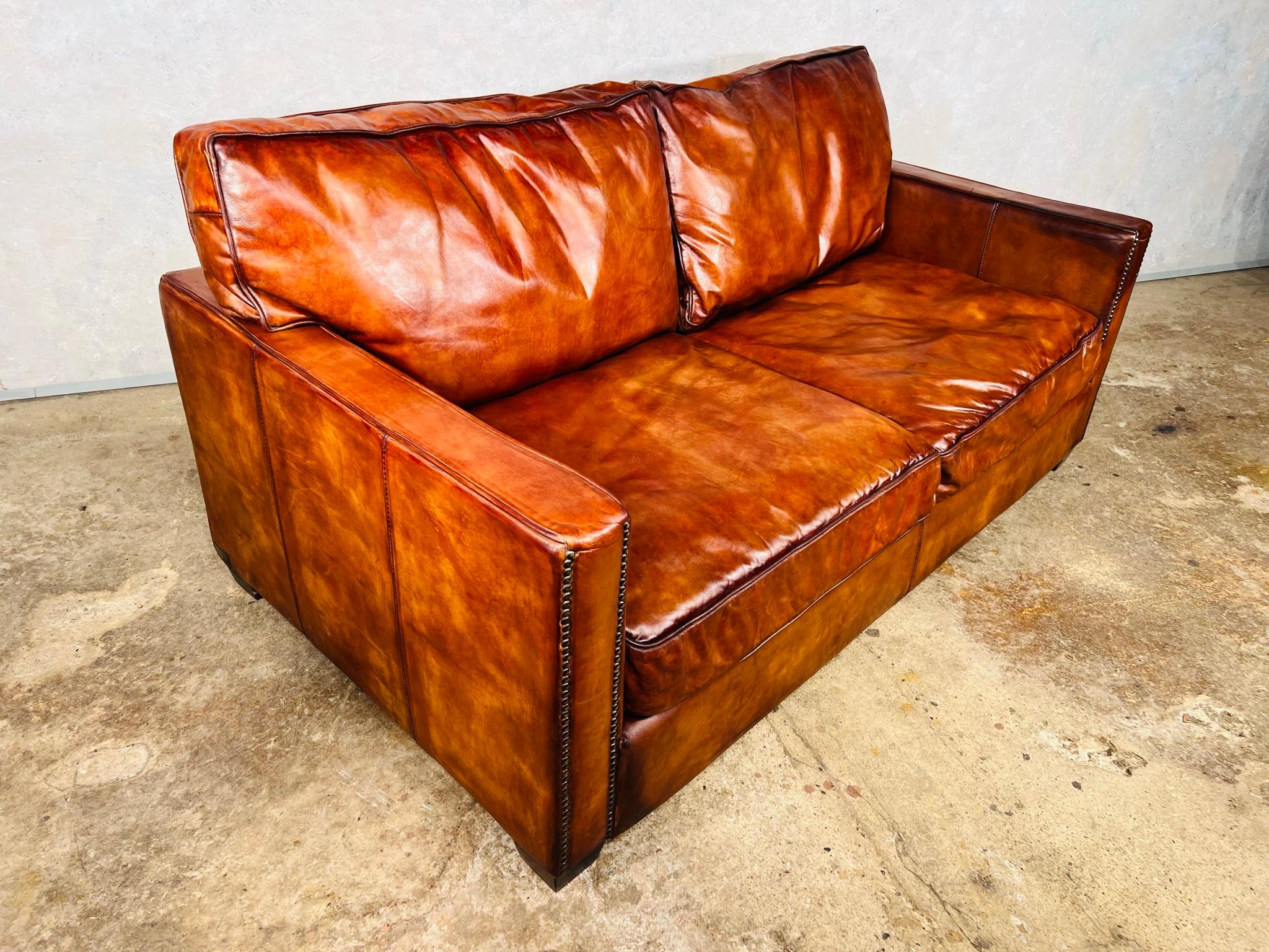 Stunning Timothy Oulton Viscount 2- 3 Seater Leather Sofa Hand Dyed For Sale 1