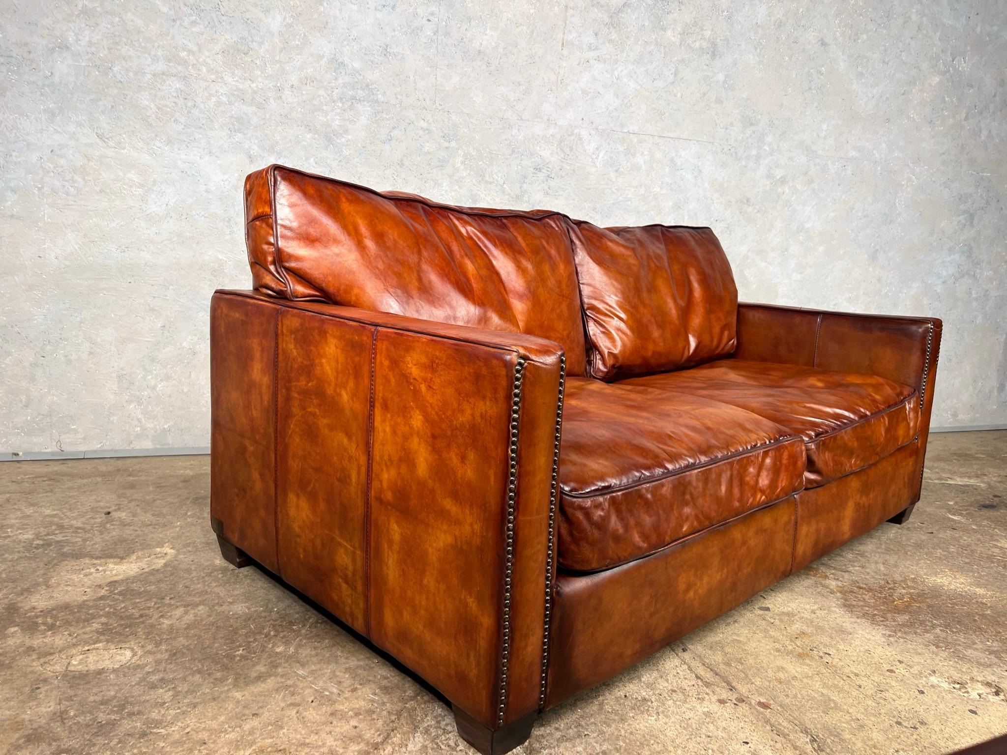 Stunning Timothy Oulton Viscount 2- 3 Seater Leather Sofa Hand Dyed For Sale 2