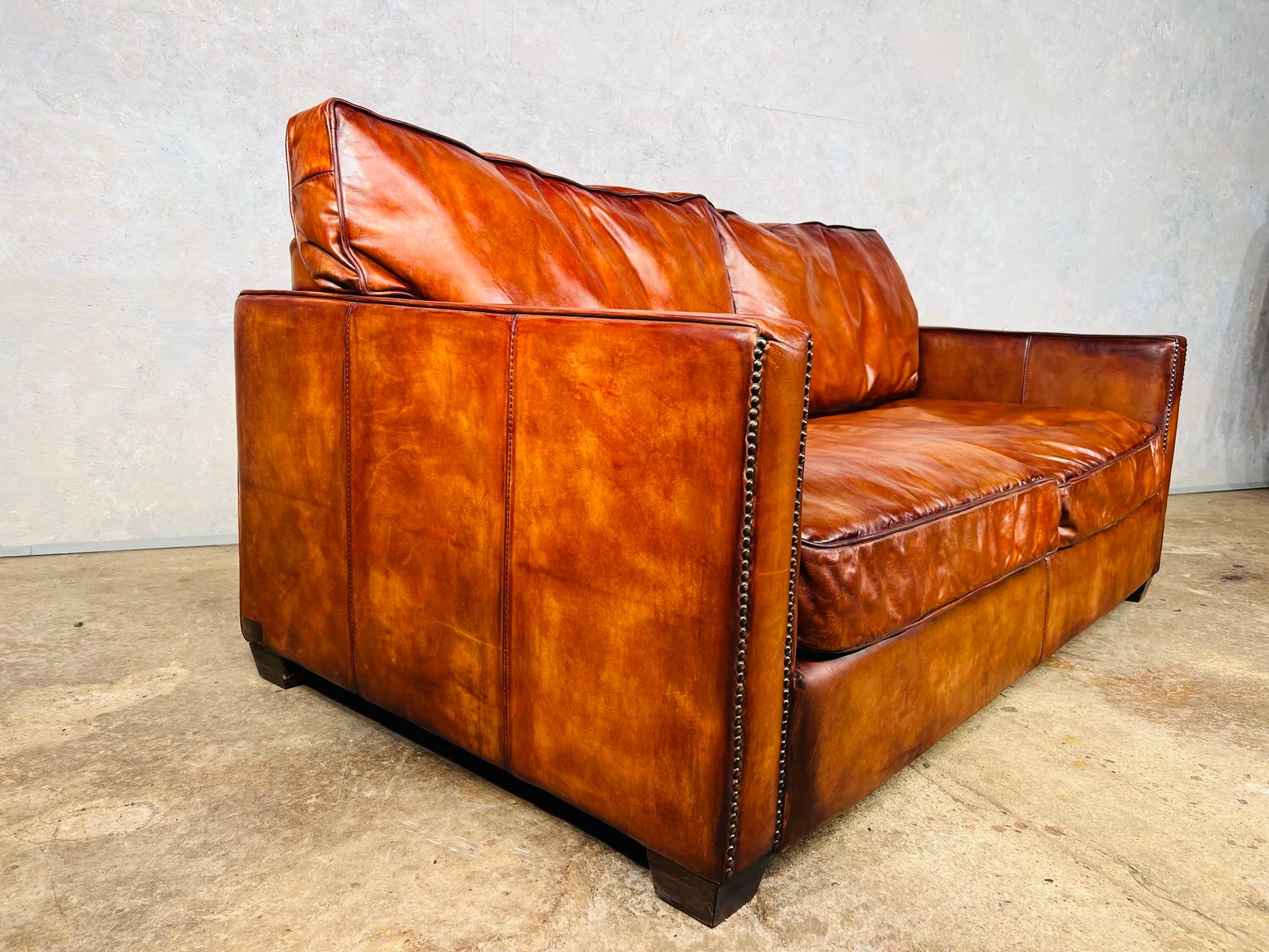Stunning Timothy Oulton Viscount 2- 3 Seater Leather Sofa Hand Dyed For Sale 3