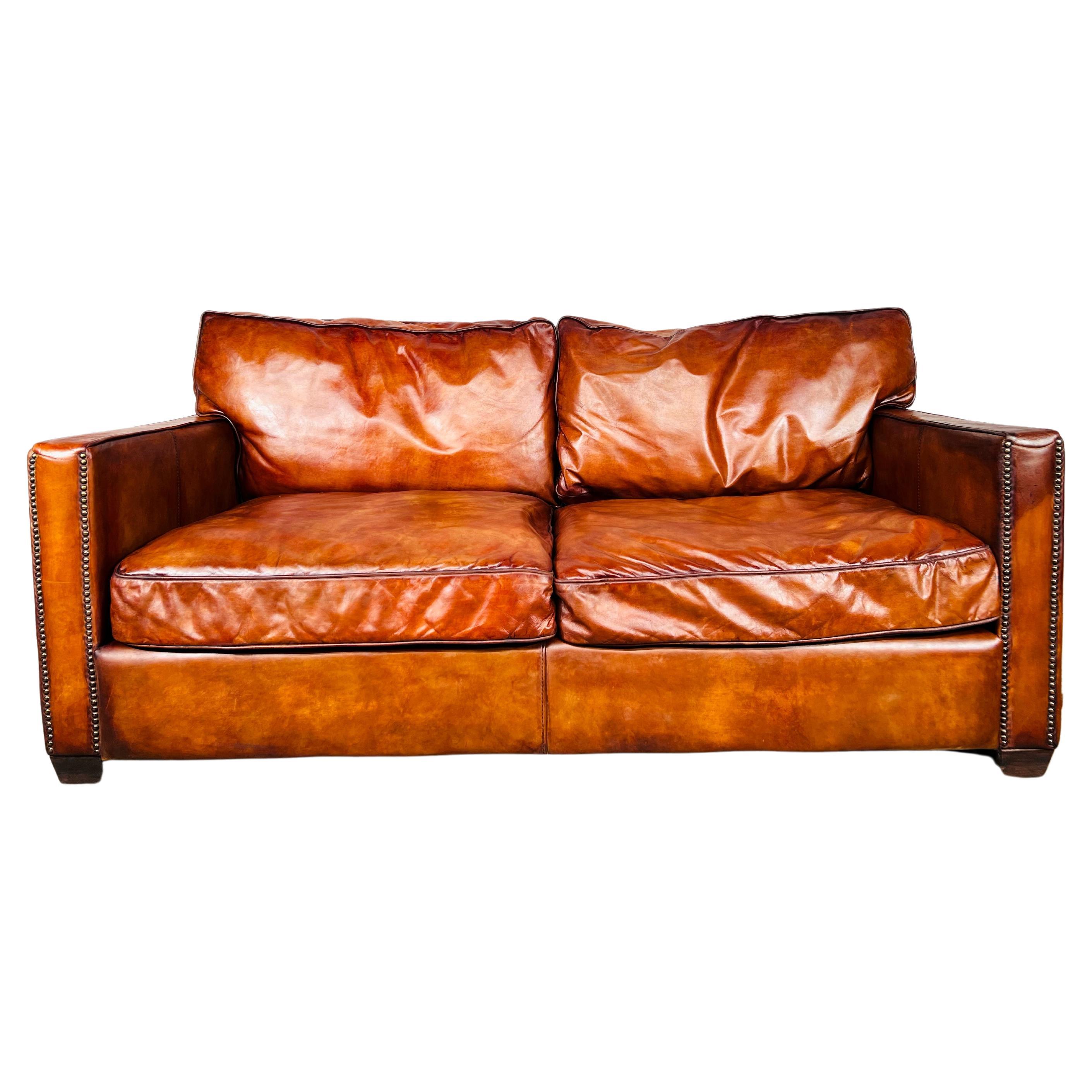 Stunning Timothy Oulton Viscount 2- 3 Seater Leather Sofa Hand Dyed For Sale