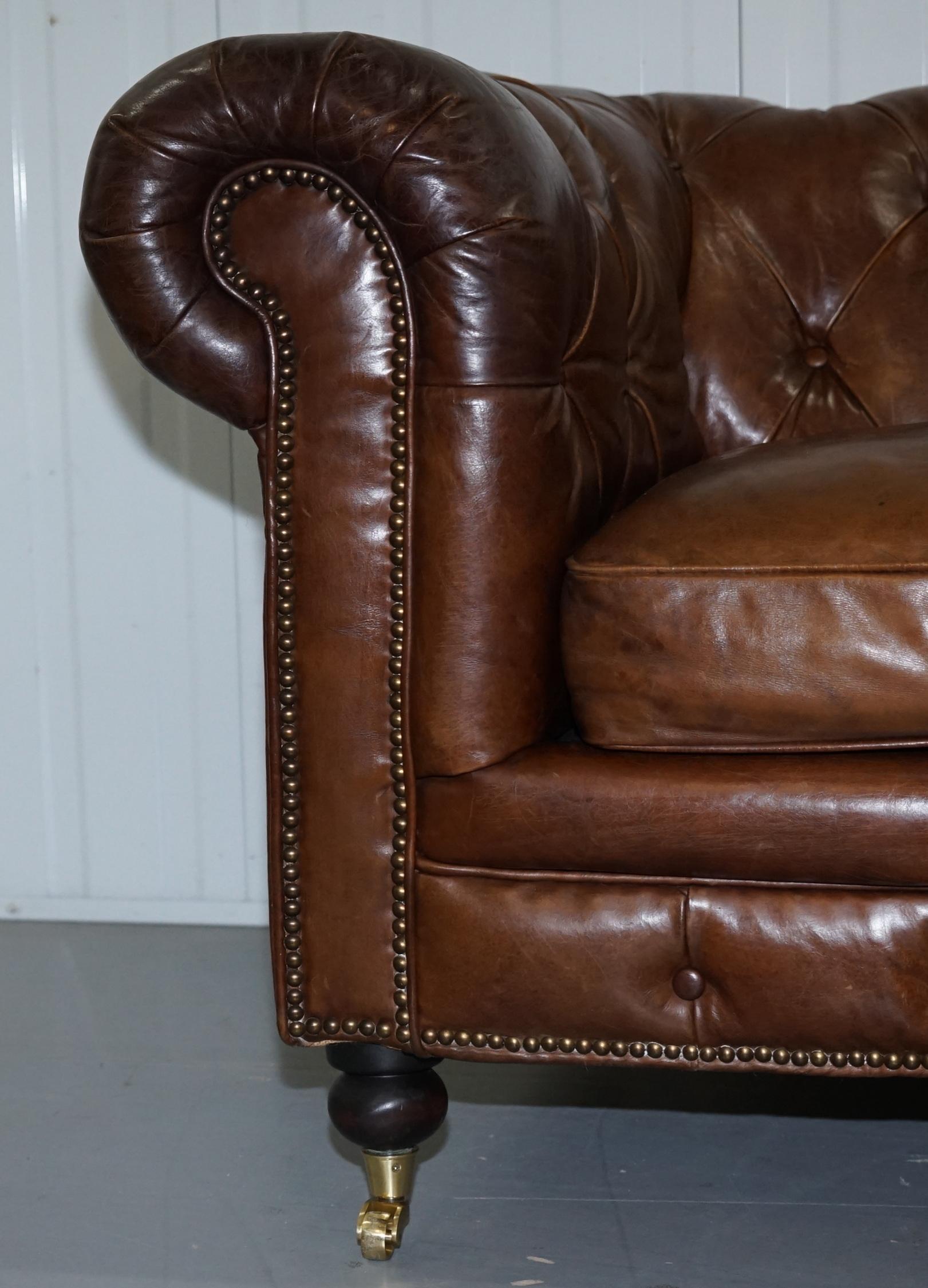 Stunning Timothy Oulton Westminster Brown Leather Chesterfield Sofa 8