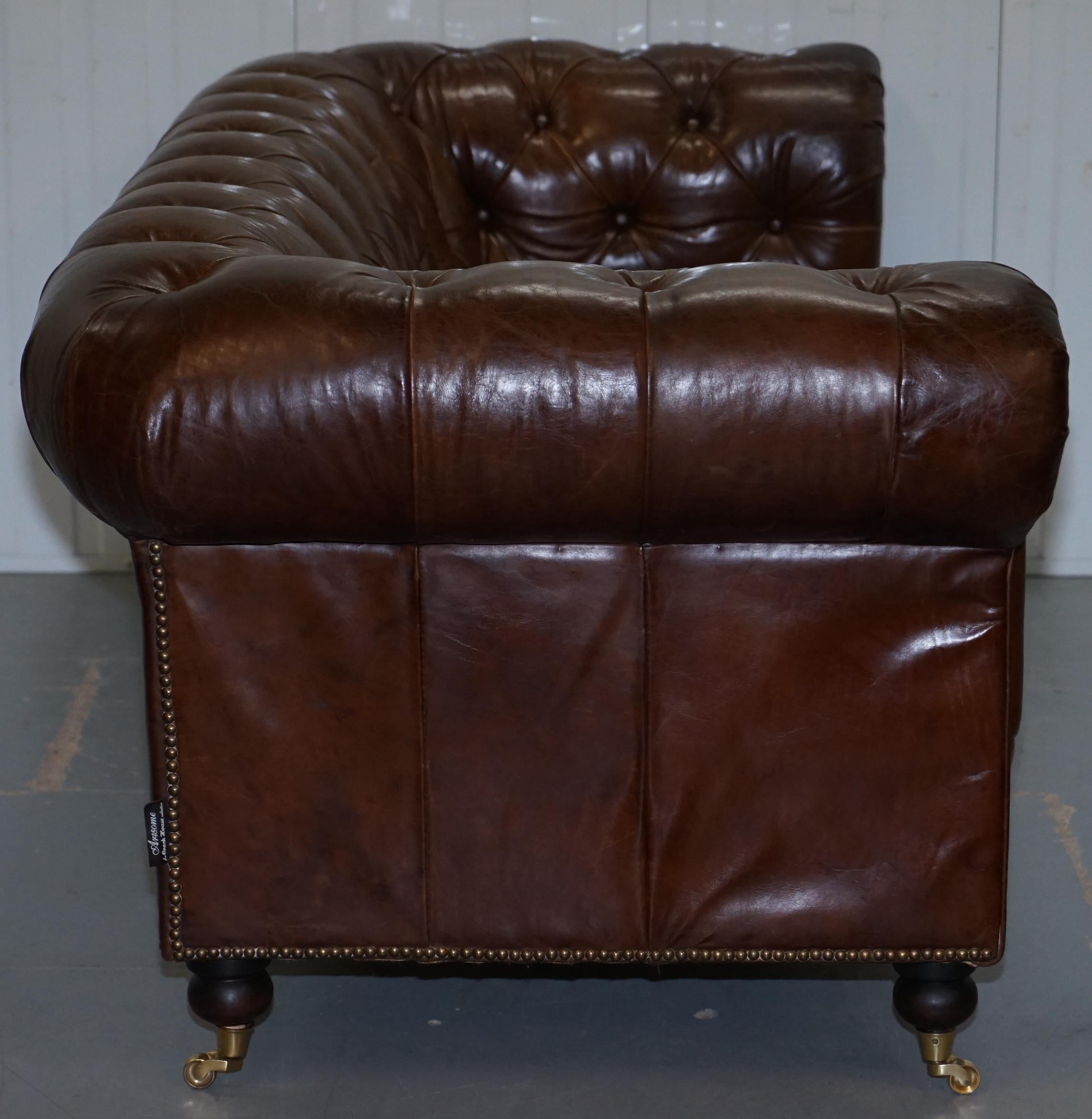 Stunning Timothy Oulton Westminster Brown Leather Chesterfield Sofa 9